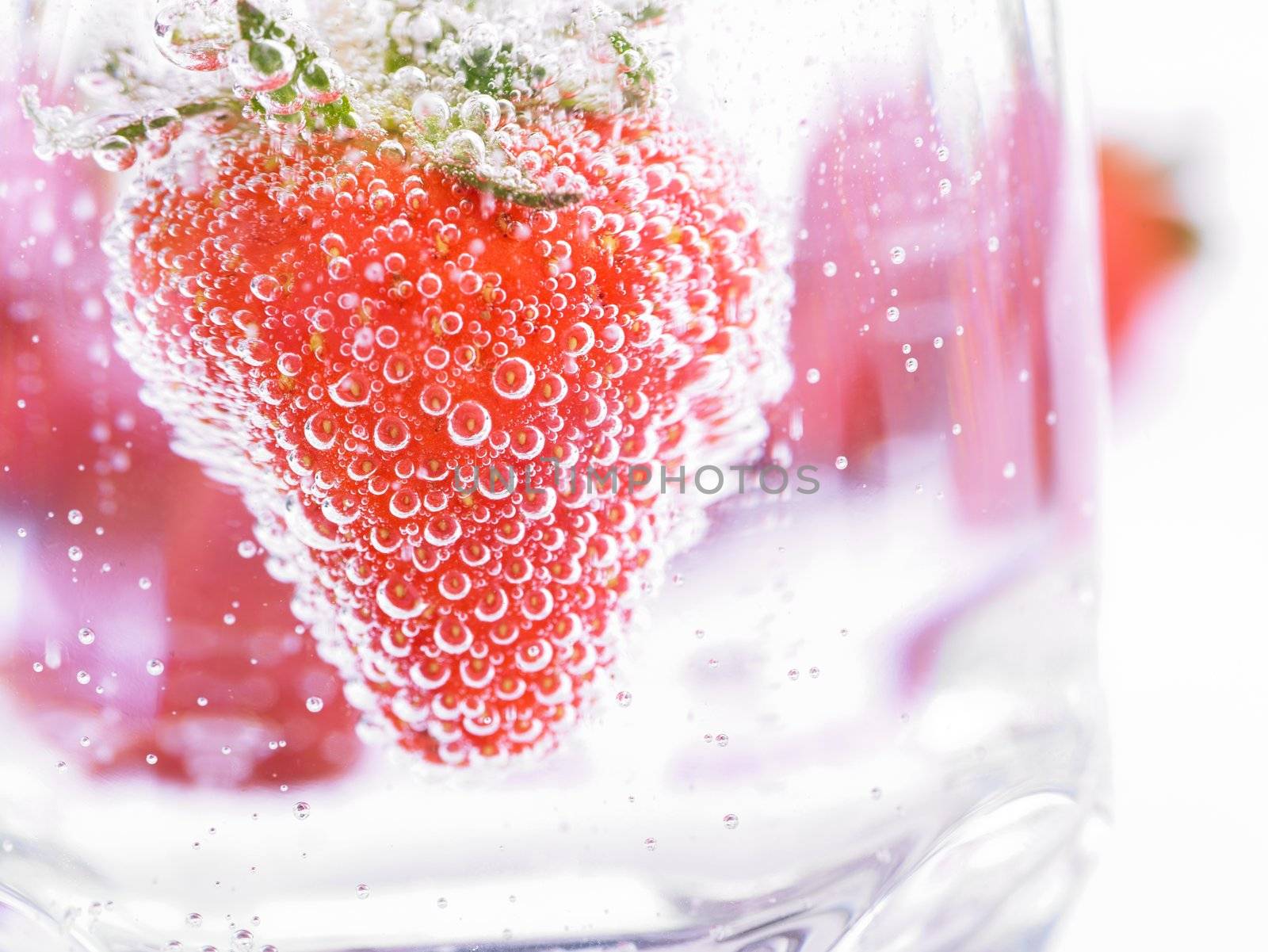 Fresh Strawberry in Mineral water with boobles