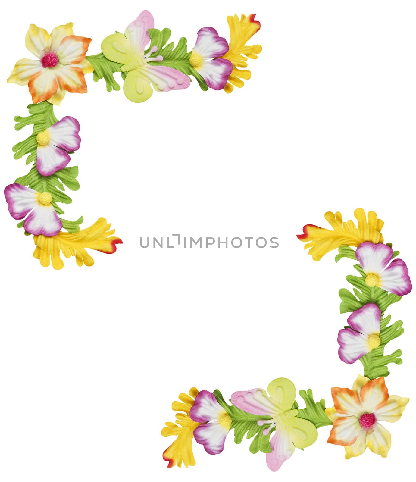 Paper flower border isolated on white background