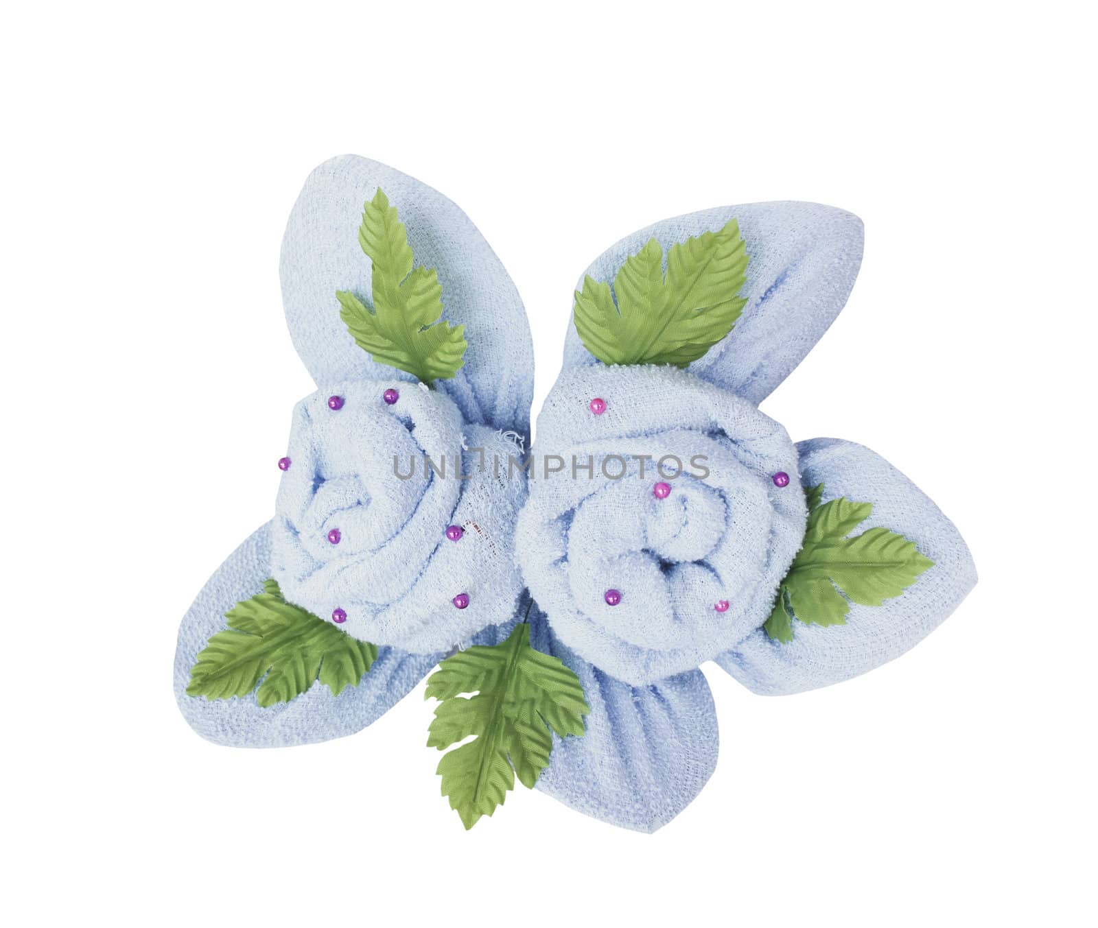 Artificial flower made from towel isolated on white background