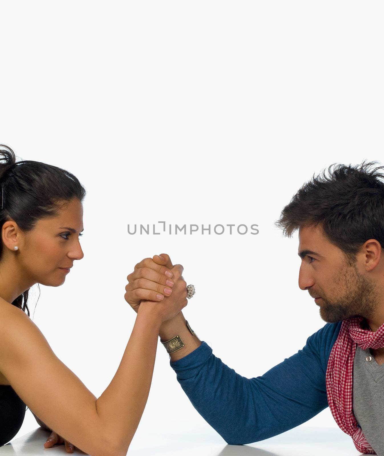 The battle of sexes, arm wrestling couple