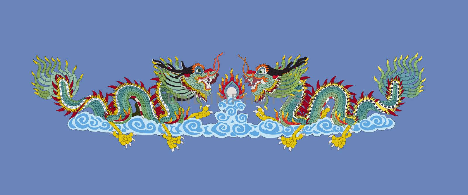 Vector ilustration of Chainese dragon on blue sky backgrounds