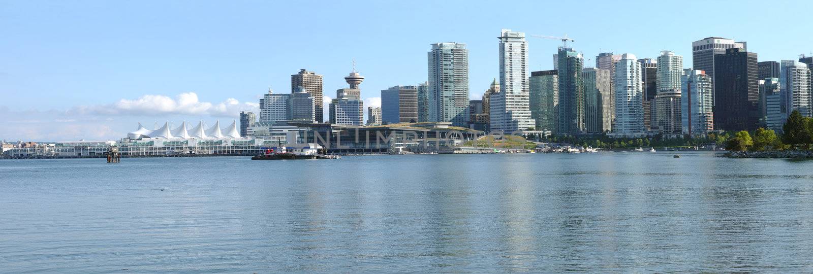The Vancouver BC skyline waterfront & Canada Place panorama.