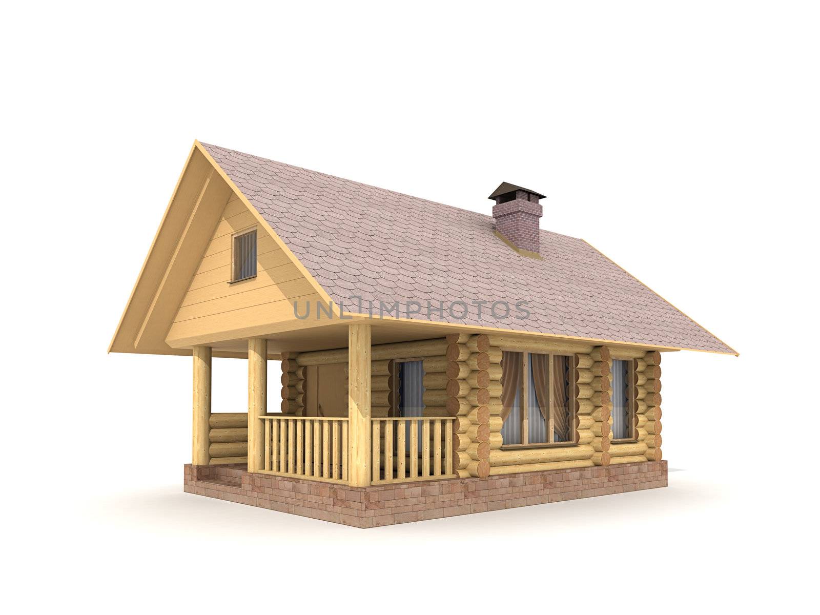 high resolution isolated wooden log-house 3d rendering