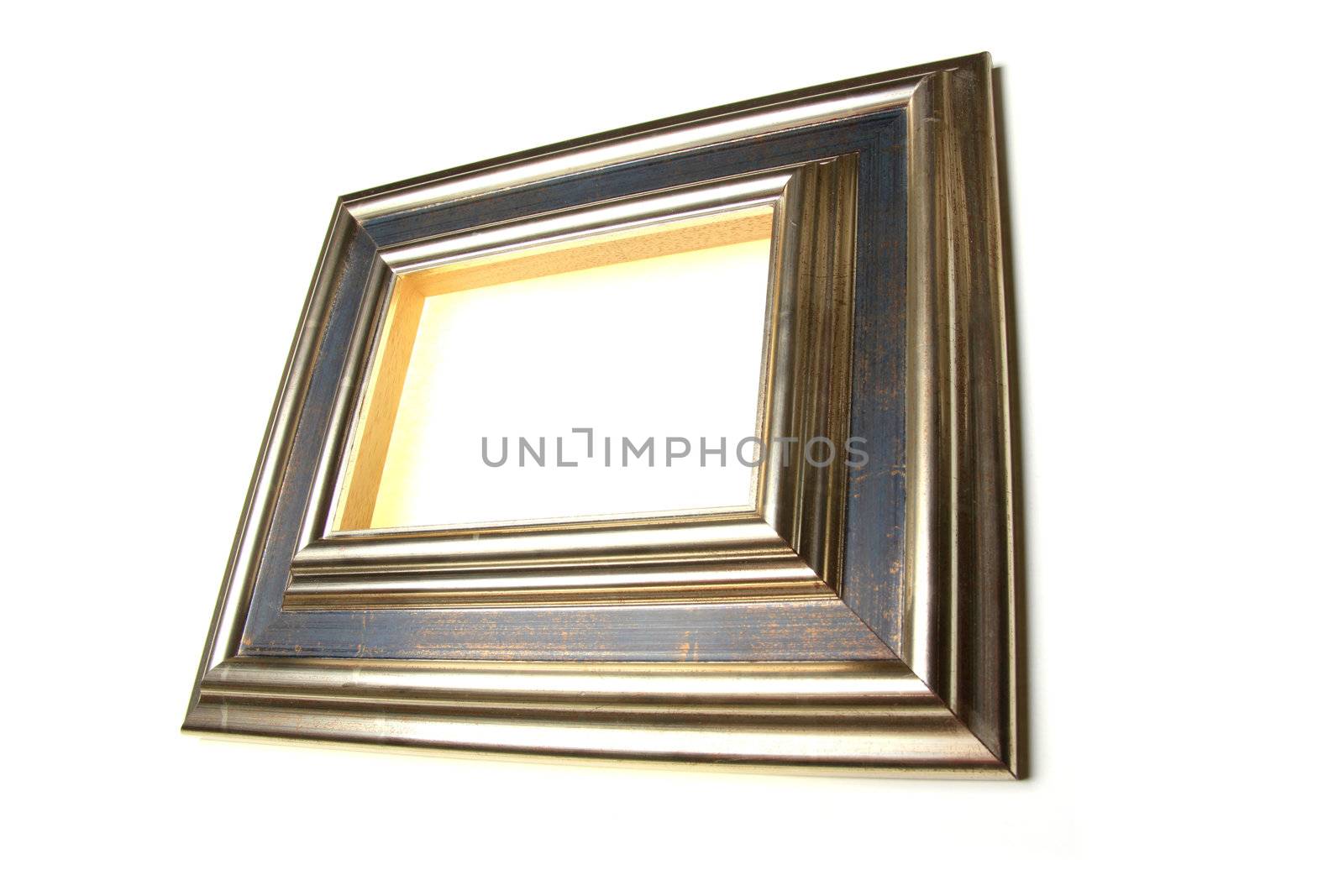 Old picture frame in perspective, isolated on white background, design element