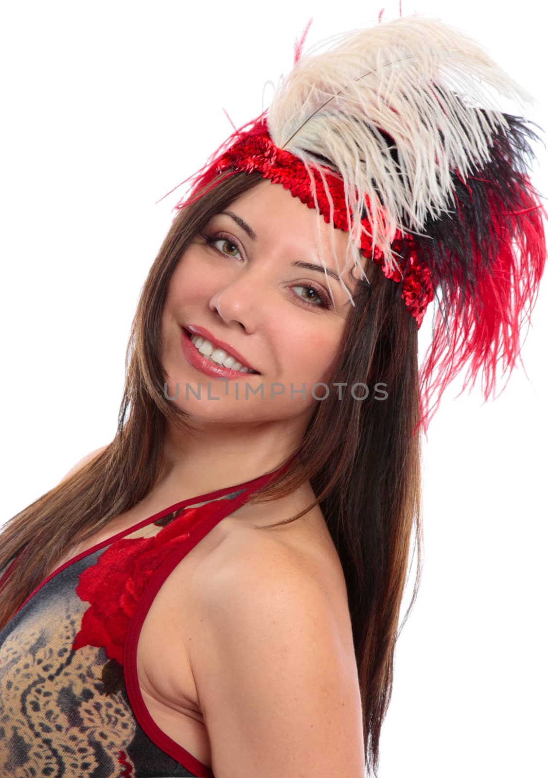 A beautiful woman wearing decorative headdress