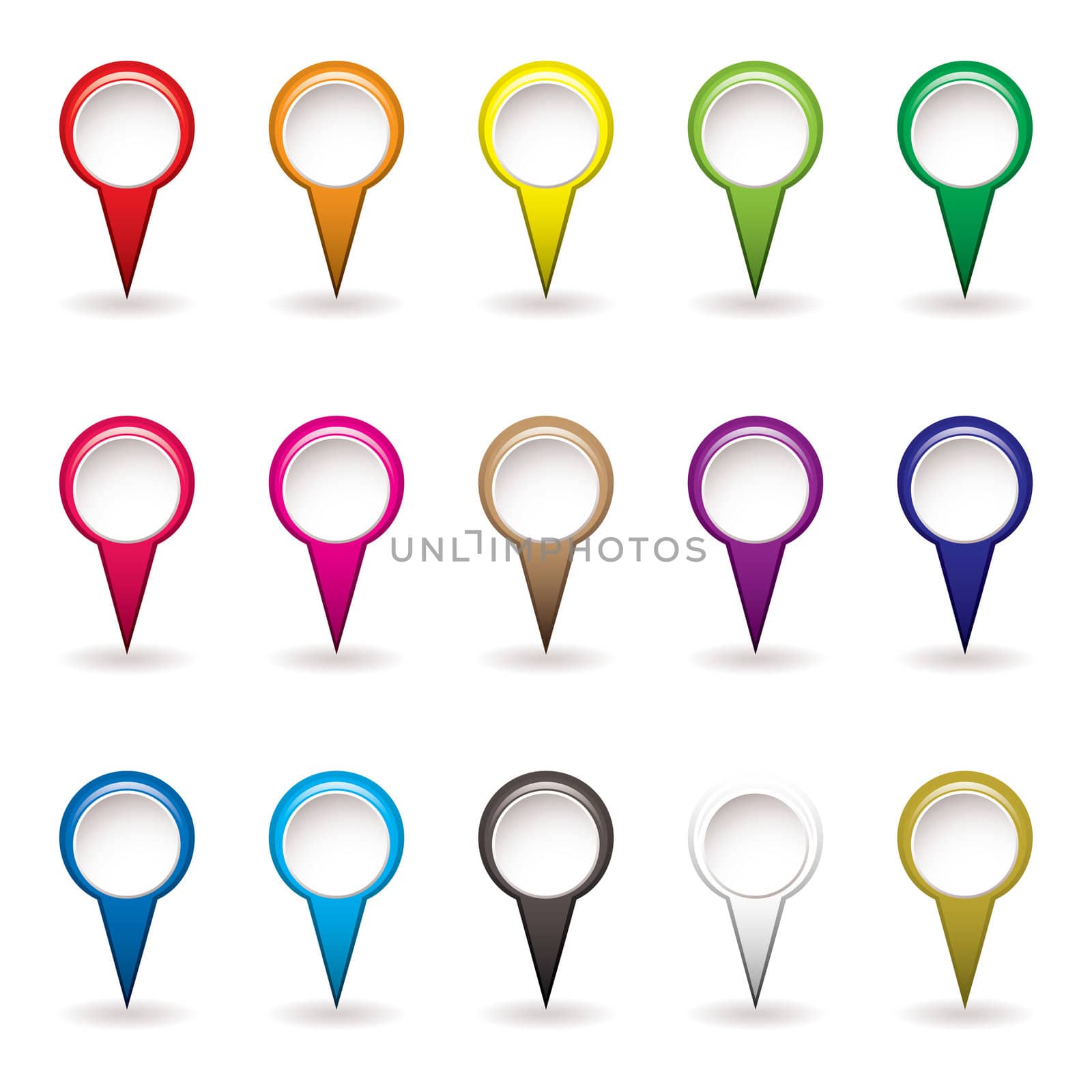 Collection of Map pins with rainbow colors and drop shadow