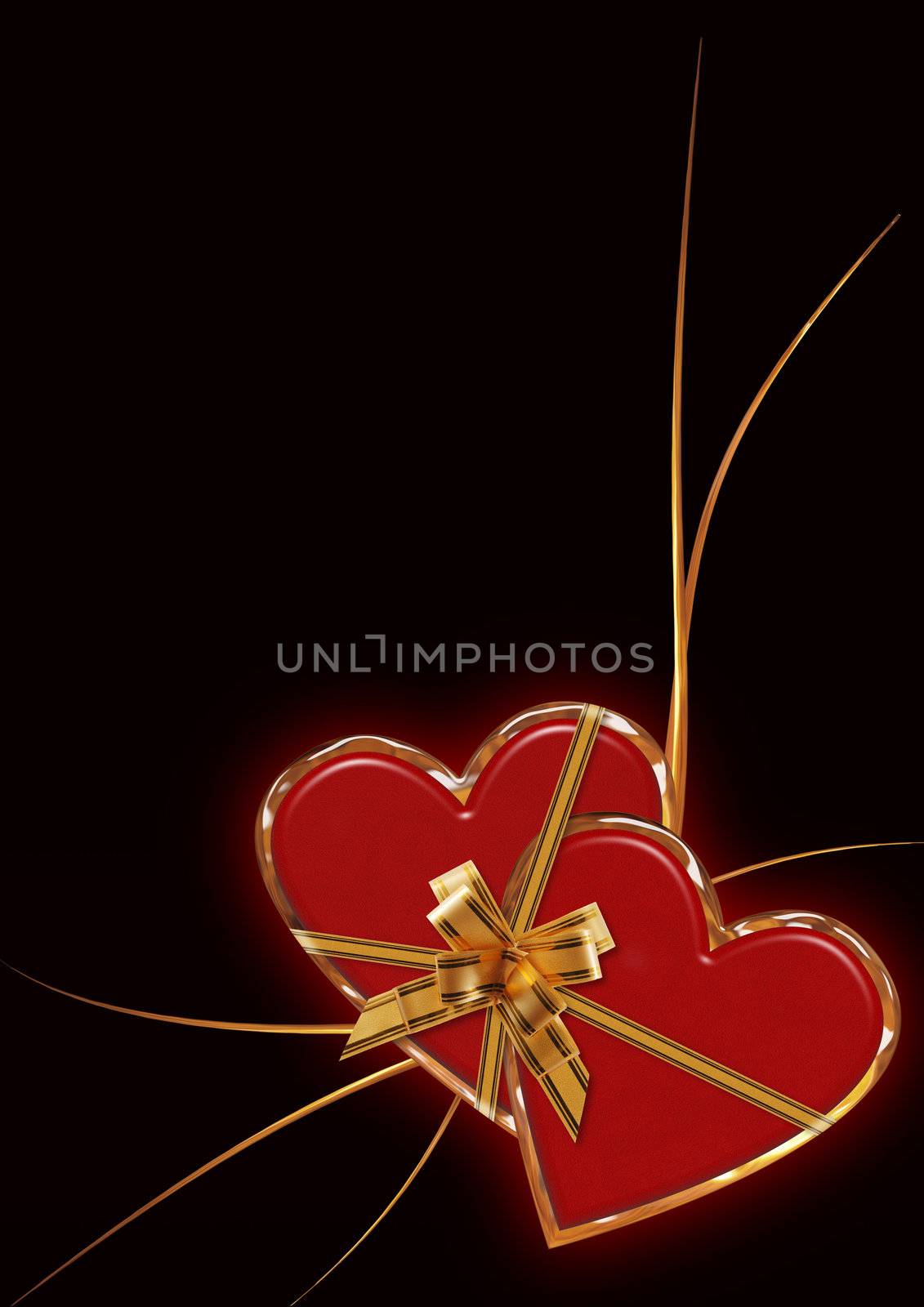 Card Valentine. A composition from two ������ on a red background with gold inserts