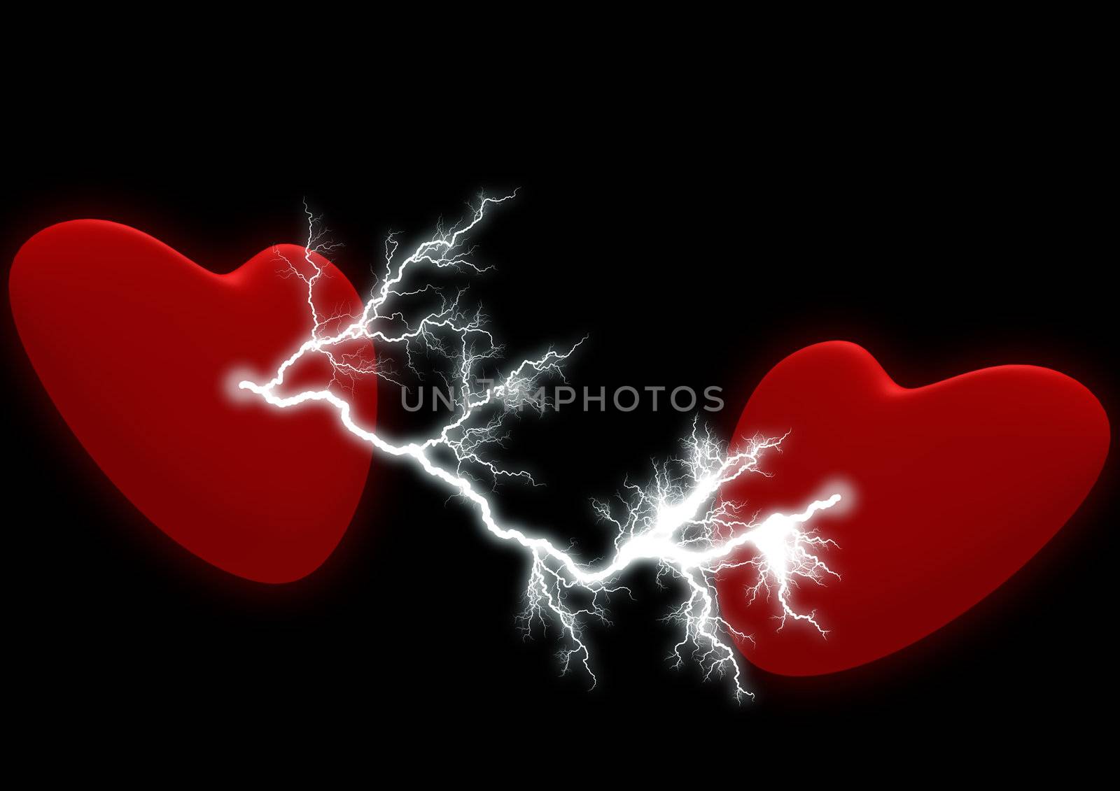 Two hearts with the electric discharge. It is isolated on a black background
