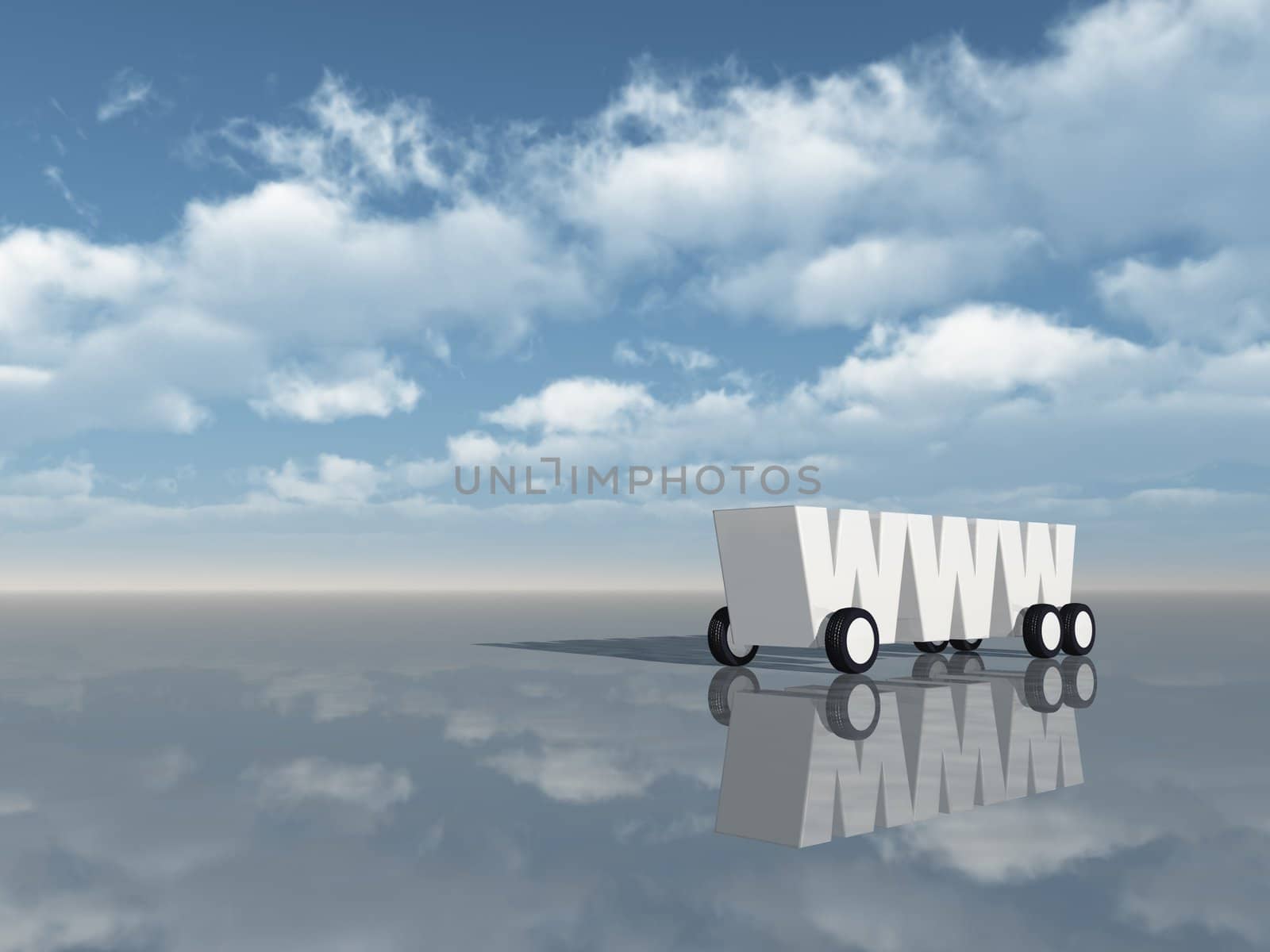 www on wheels under blue sky - 3d illustration