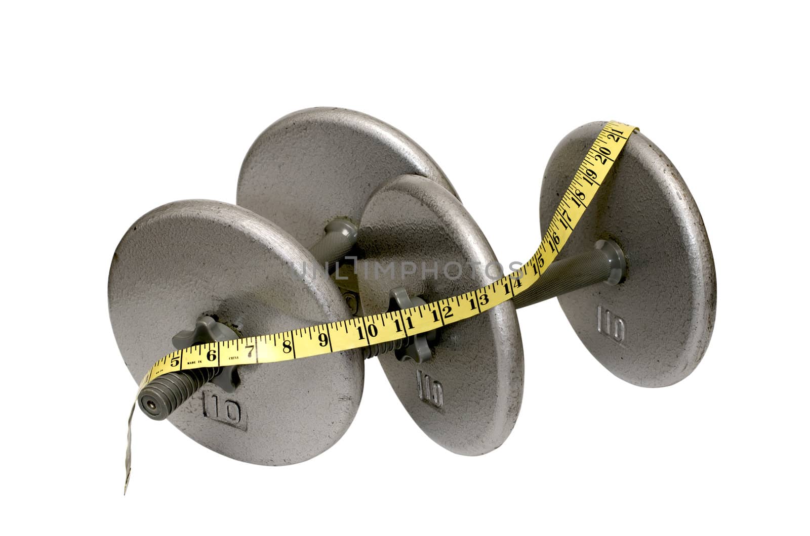 Two Dumbbells with Measuring Tape Isolated by dehooks