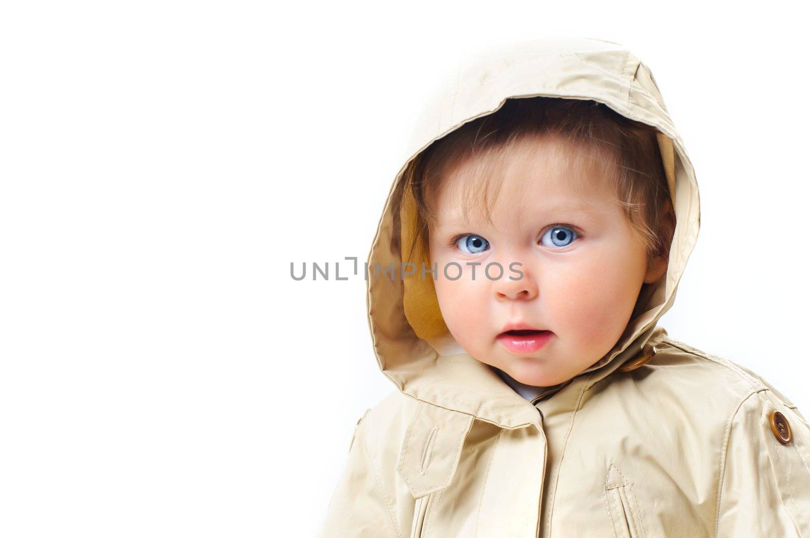 Very Cute Image of a Young baby Girl In hood in the studio