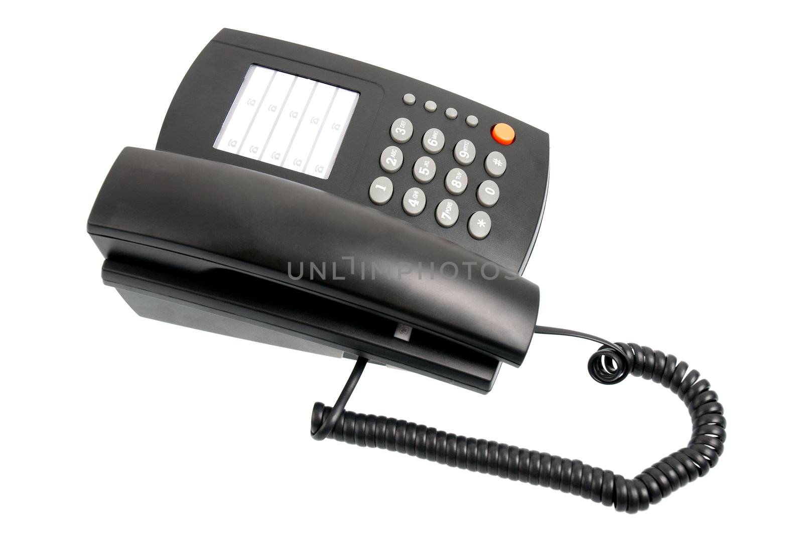 One black telephone isolated on white background.
