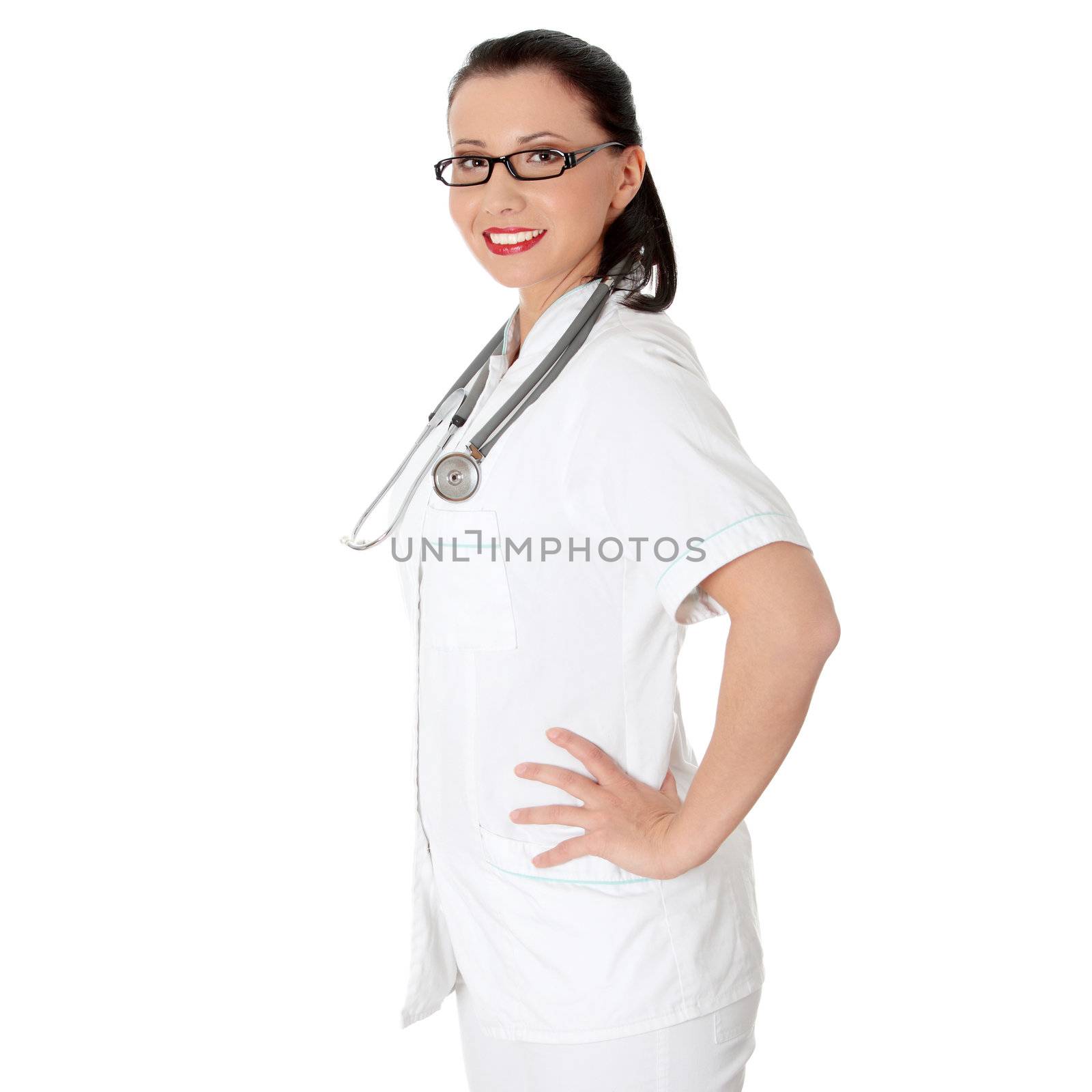 Young happy female nurse or doctor by BDS