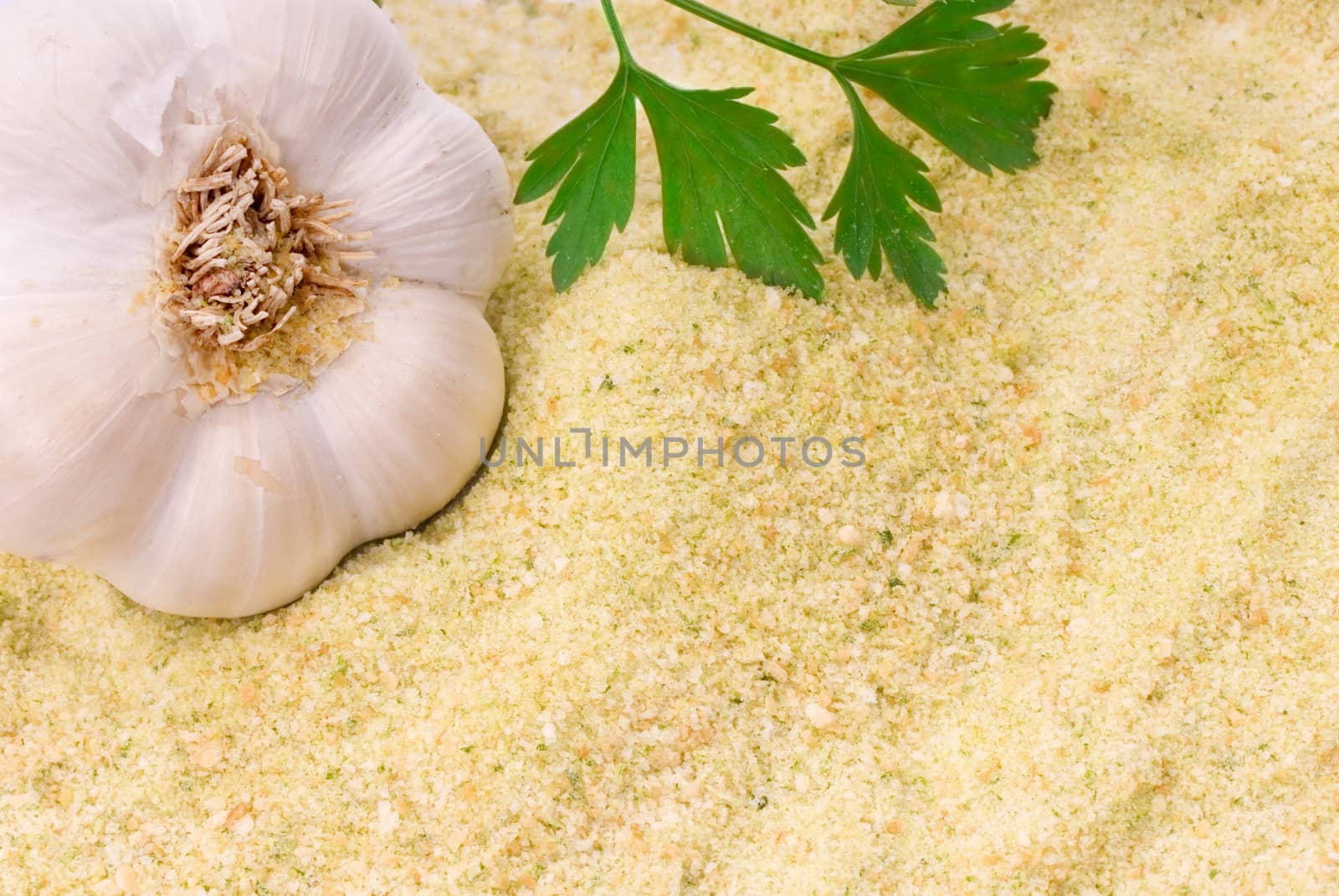 background of breadcrumbs with garlic and parsley 