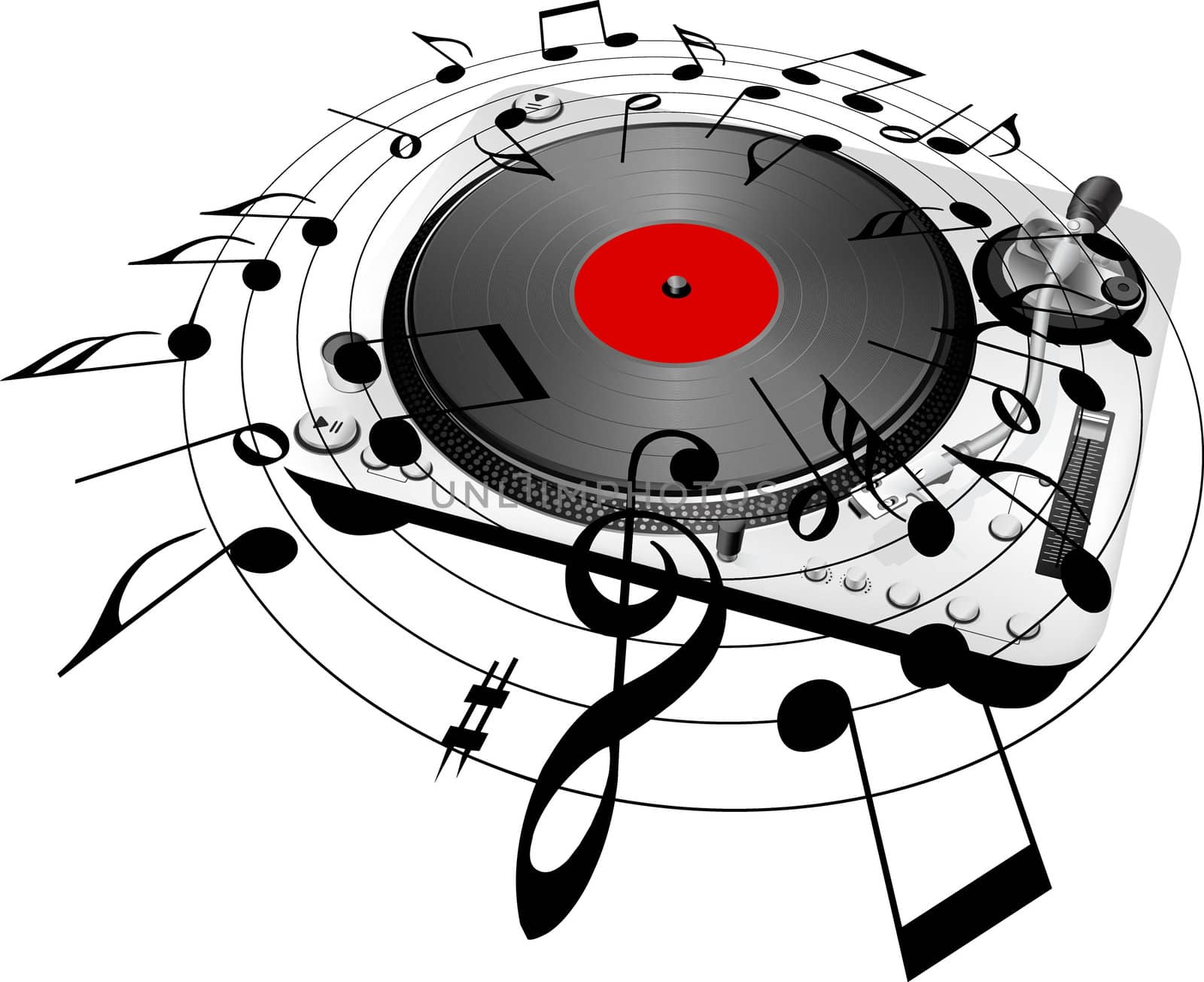 the turntable and the musical notes