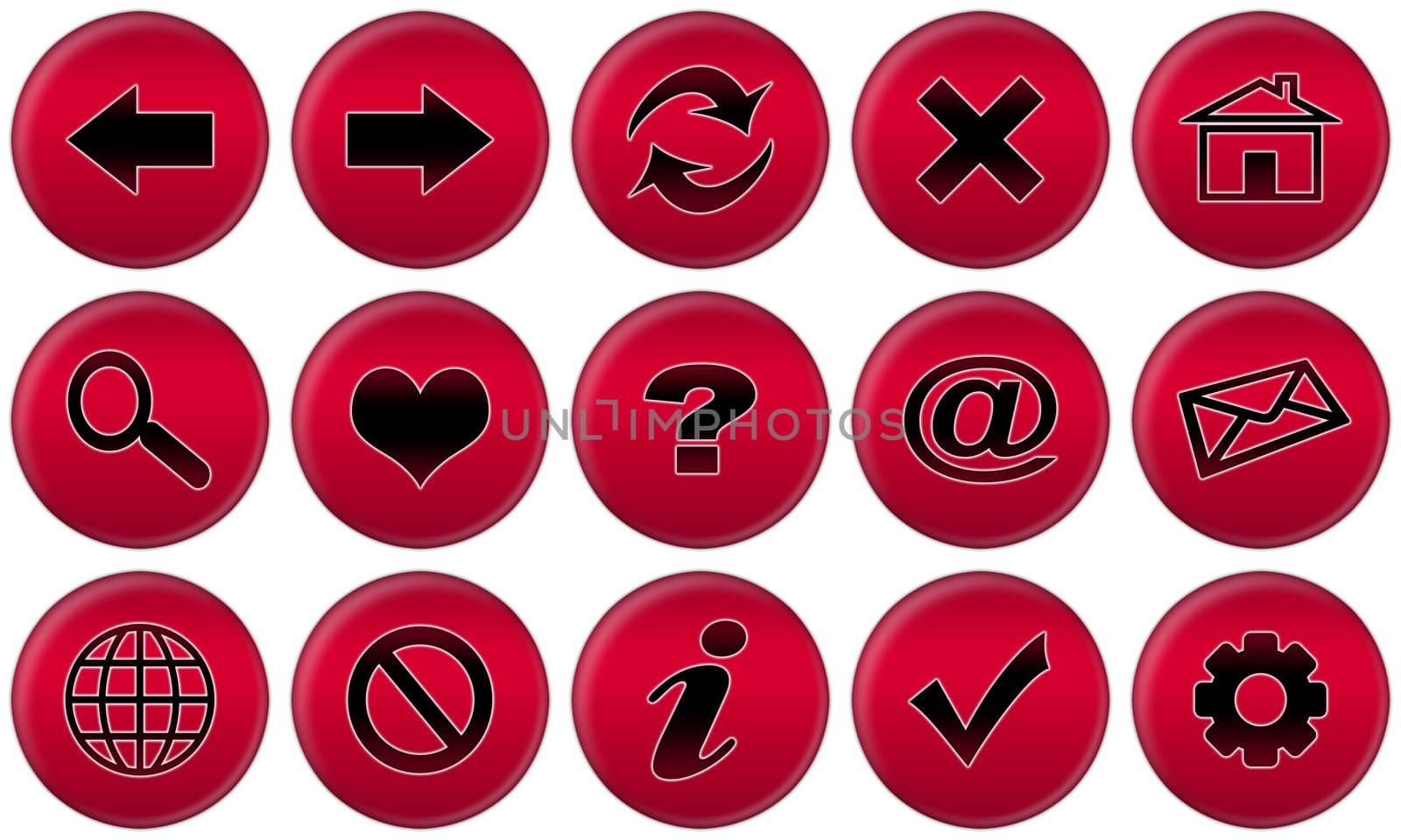 Set of red round buttons for internet browser