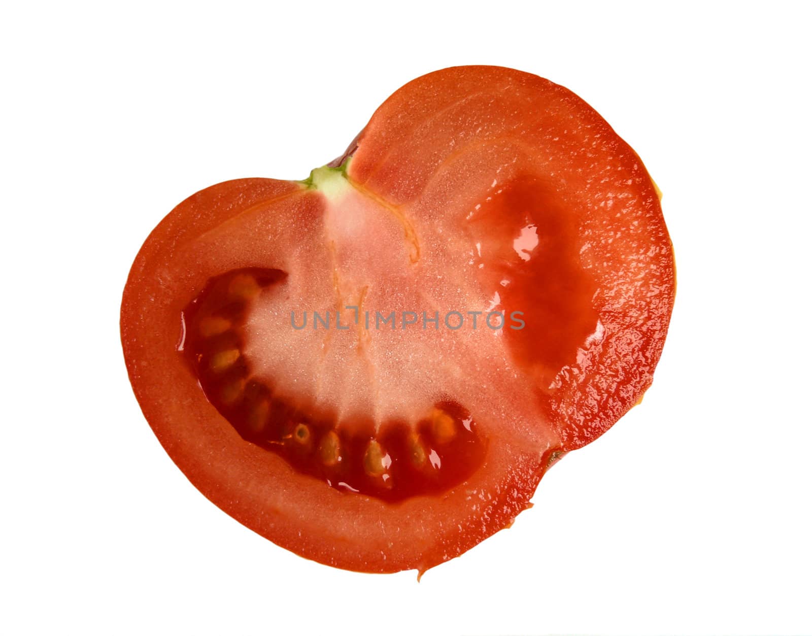 Fresh half cut tomato isolated on white background