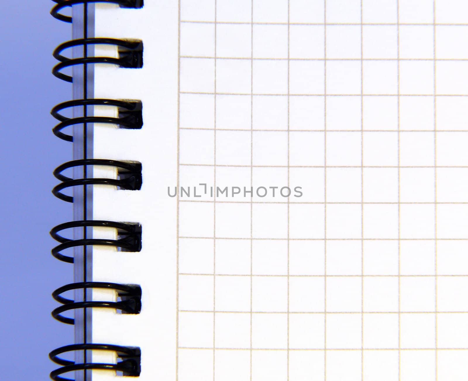notebook sheet on blue background. Close up.