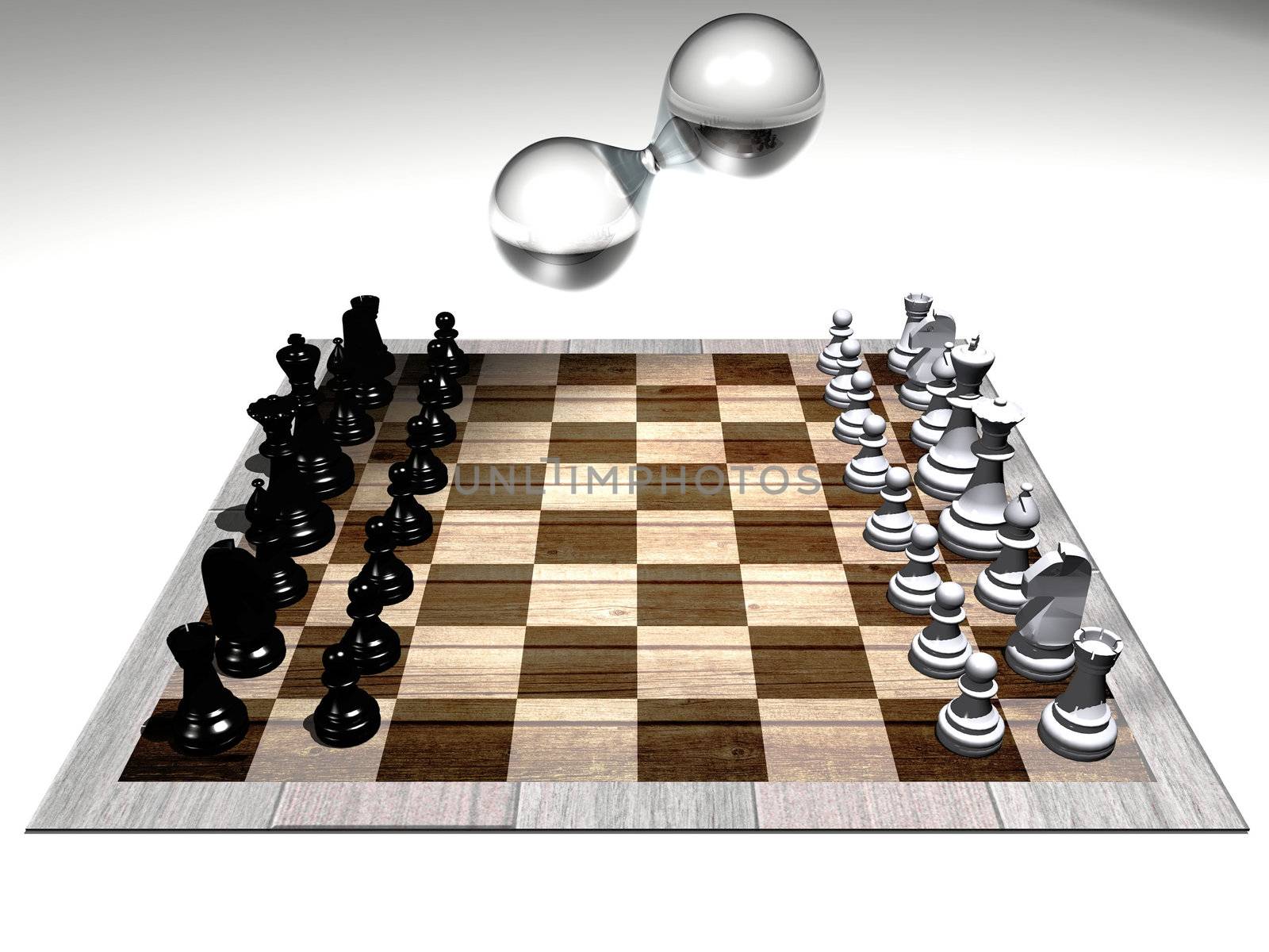 chess set and hourglass