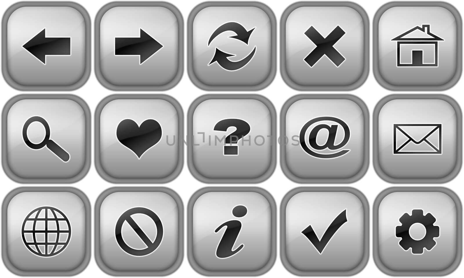 Set of silver buttons for internet browser