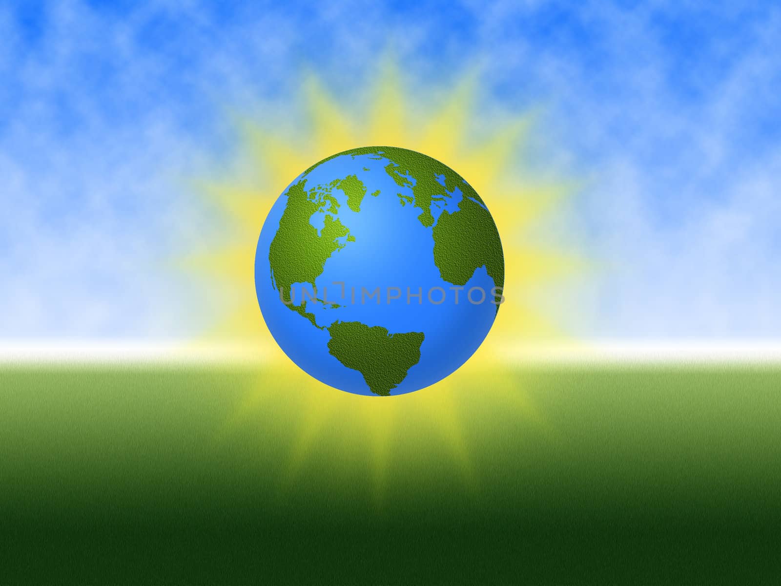 World Globe on green and blue background