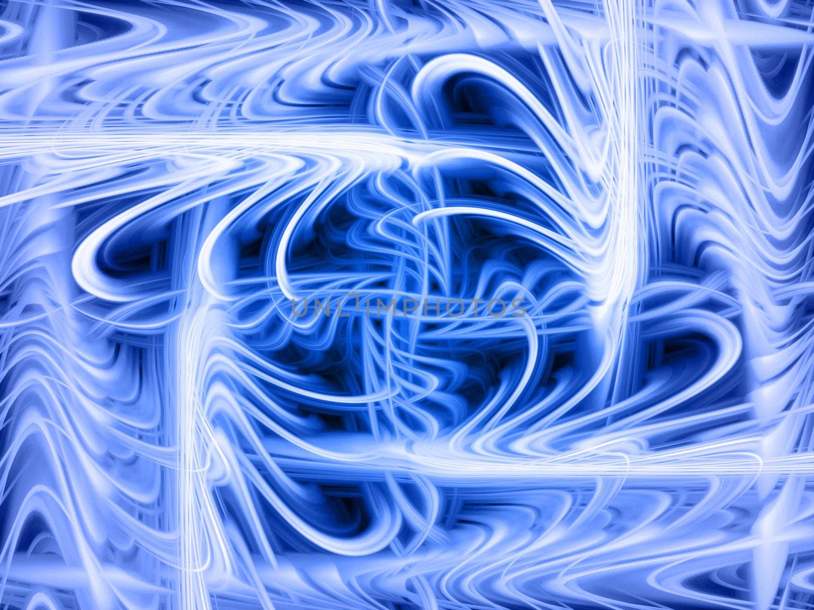 Curved lines of blue light on black background.