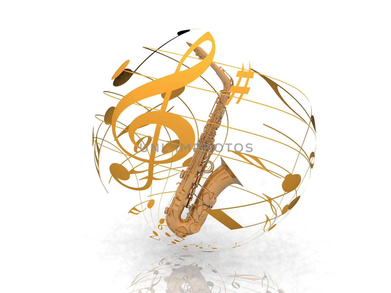 saxophone and musical notes