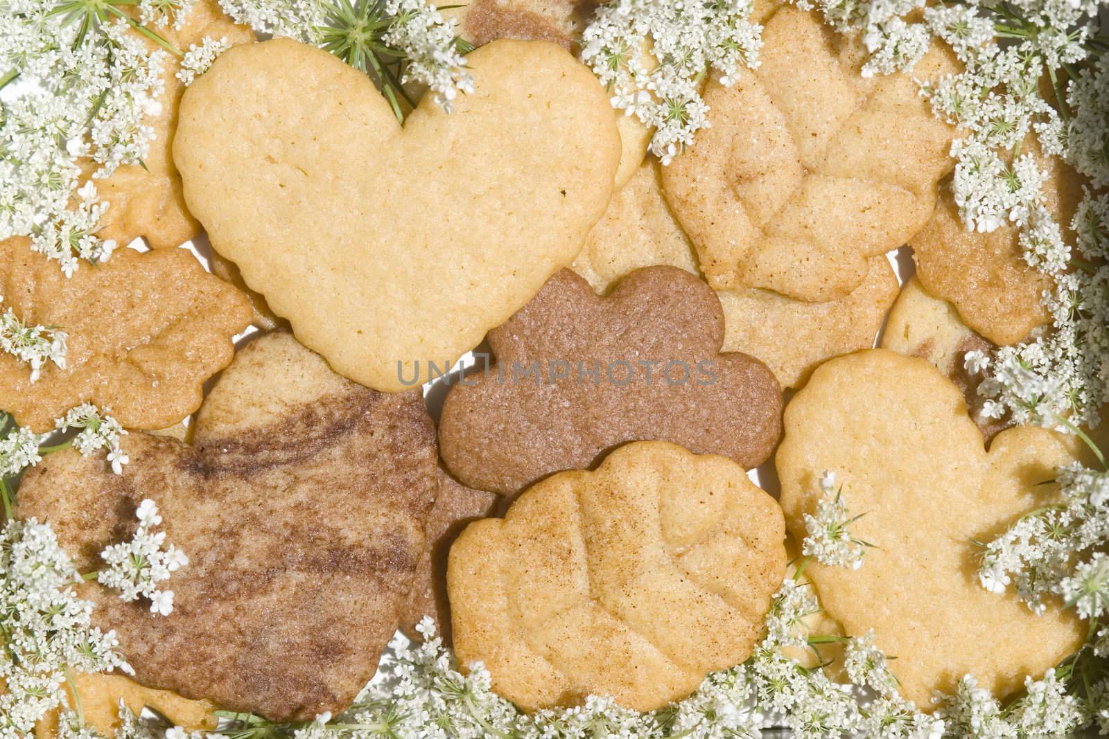 Christmas butter cookies decorated with wild flowers