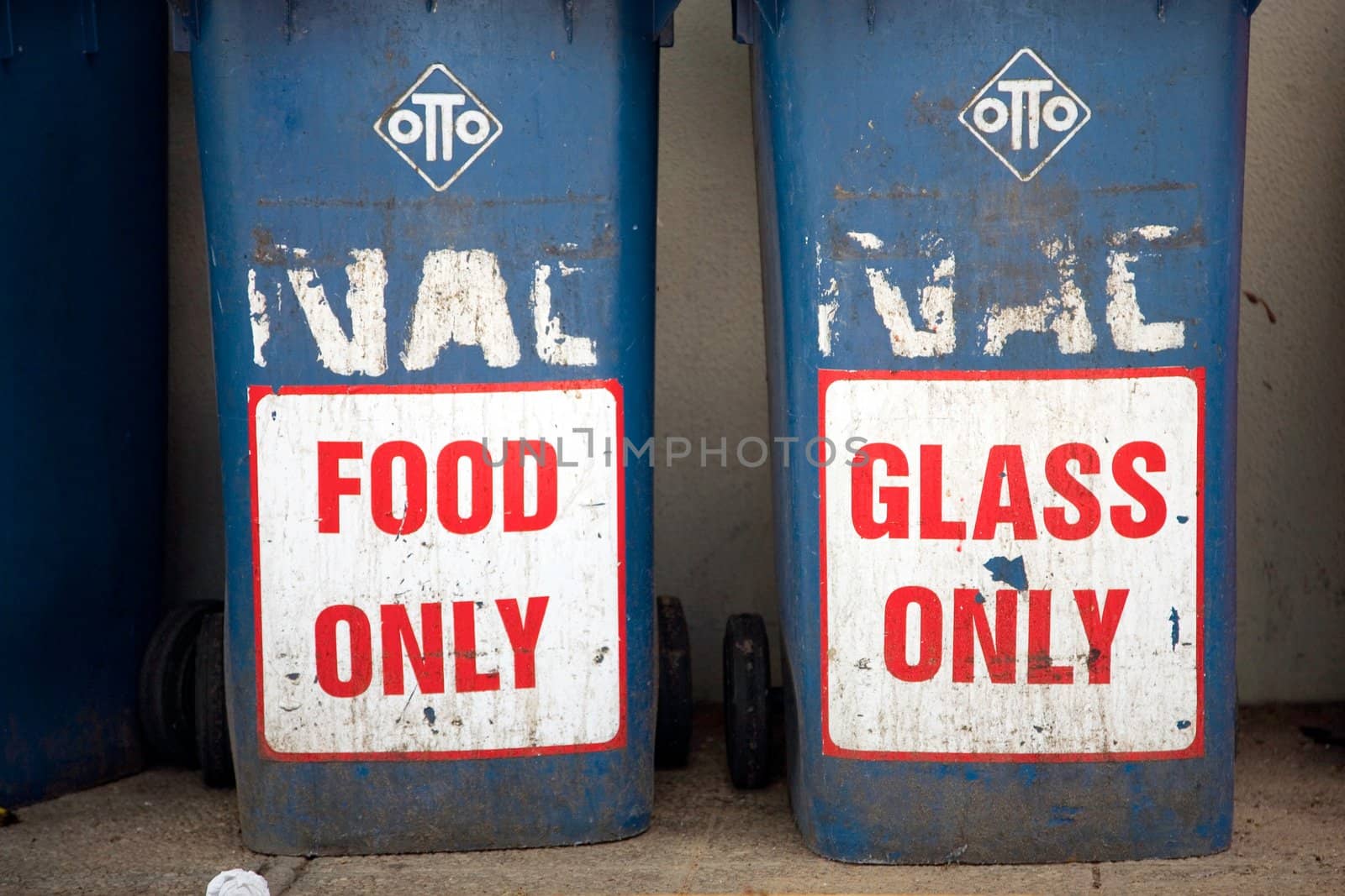 Garbage cans with same colors (blue) in Namibia.