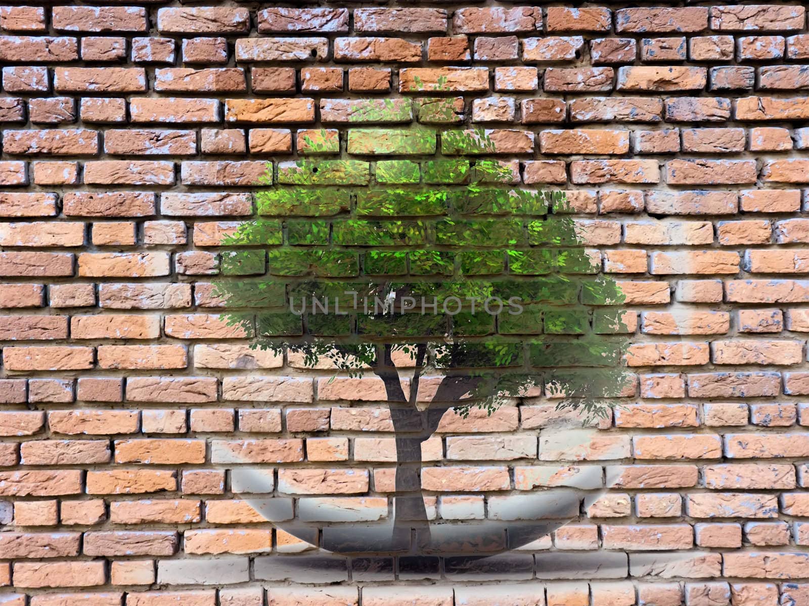tree  bubble paint on brick wall