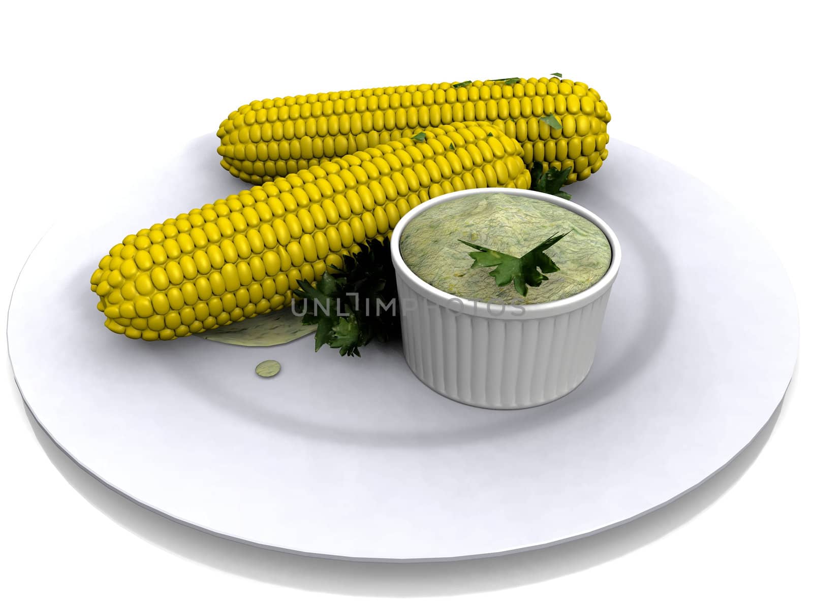 buttered  corn on a white plate