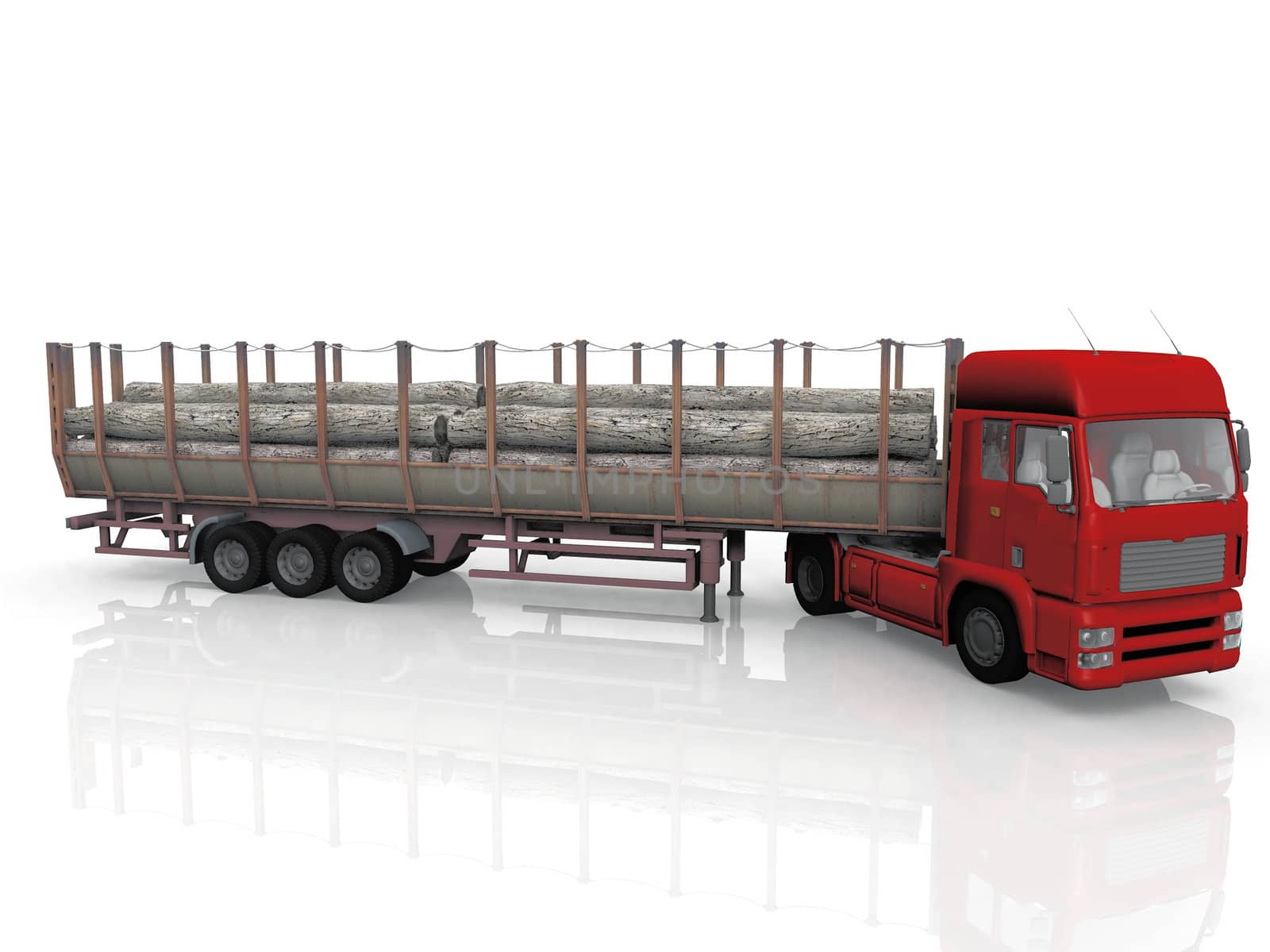truck  transportation of wood  on white background