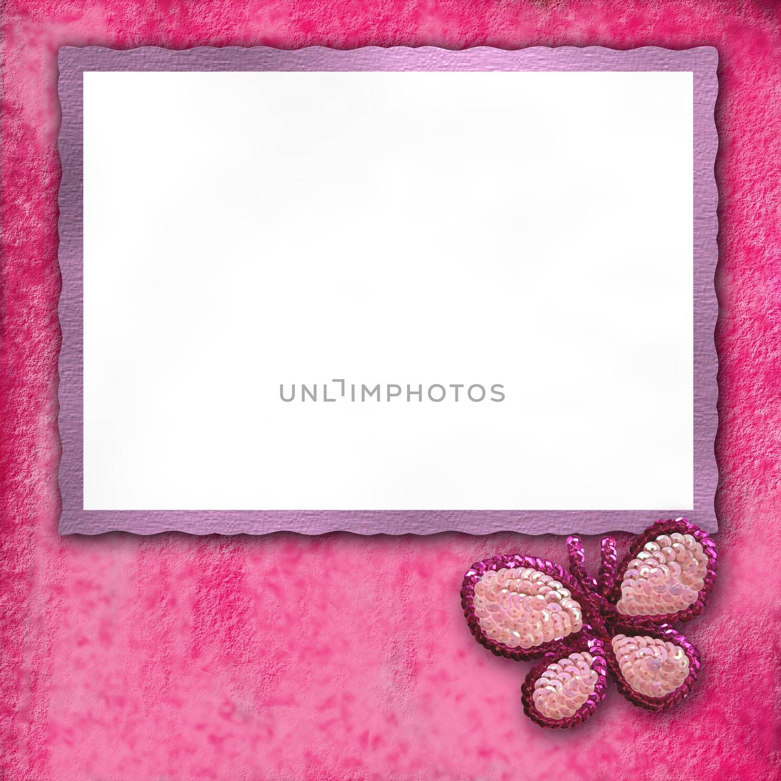 empty frame pink sequined butterfly 