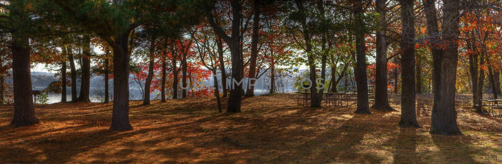 Autumn Picnic area done in High Dynamic Range.