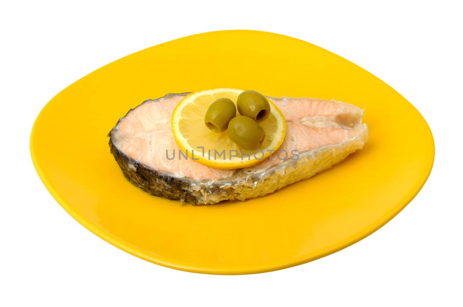 Salmon steak cooked in a double boiler