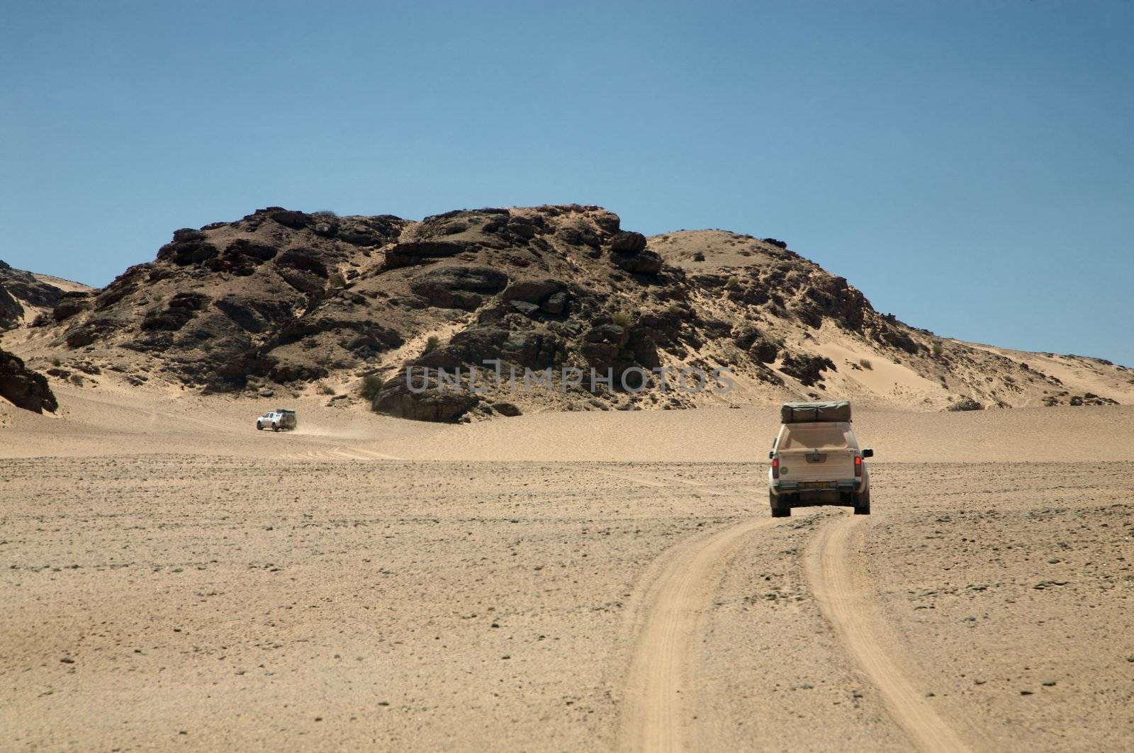 Driving in the Skeleton Coast Desert in Namibia