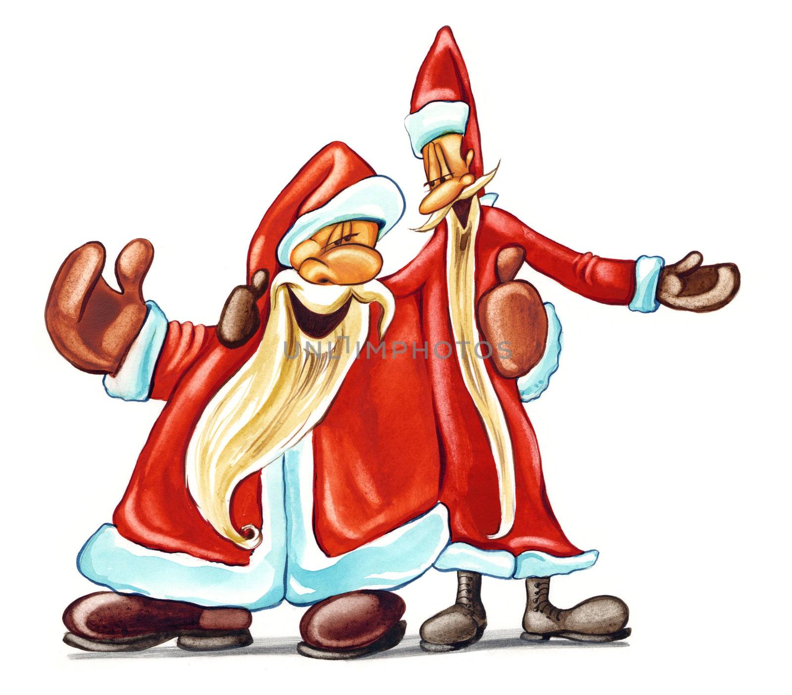 illustration of singing Santa Clauses