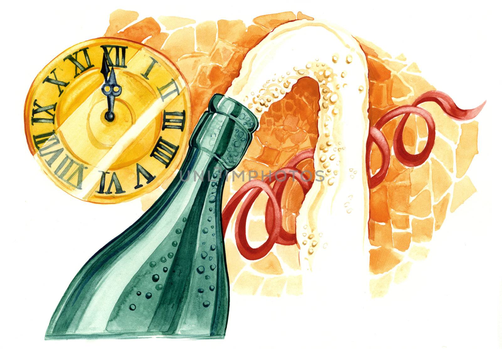 watercolor illustration of new year celebration