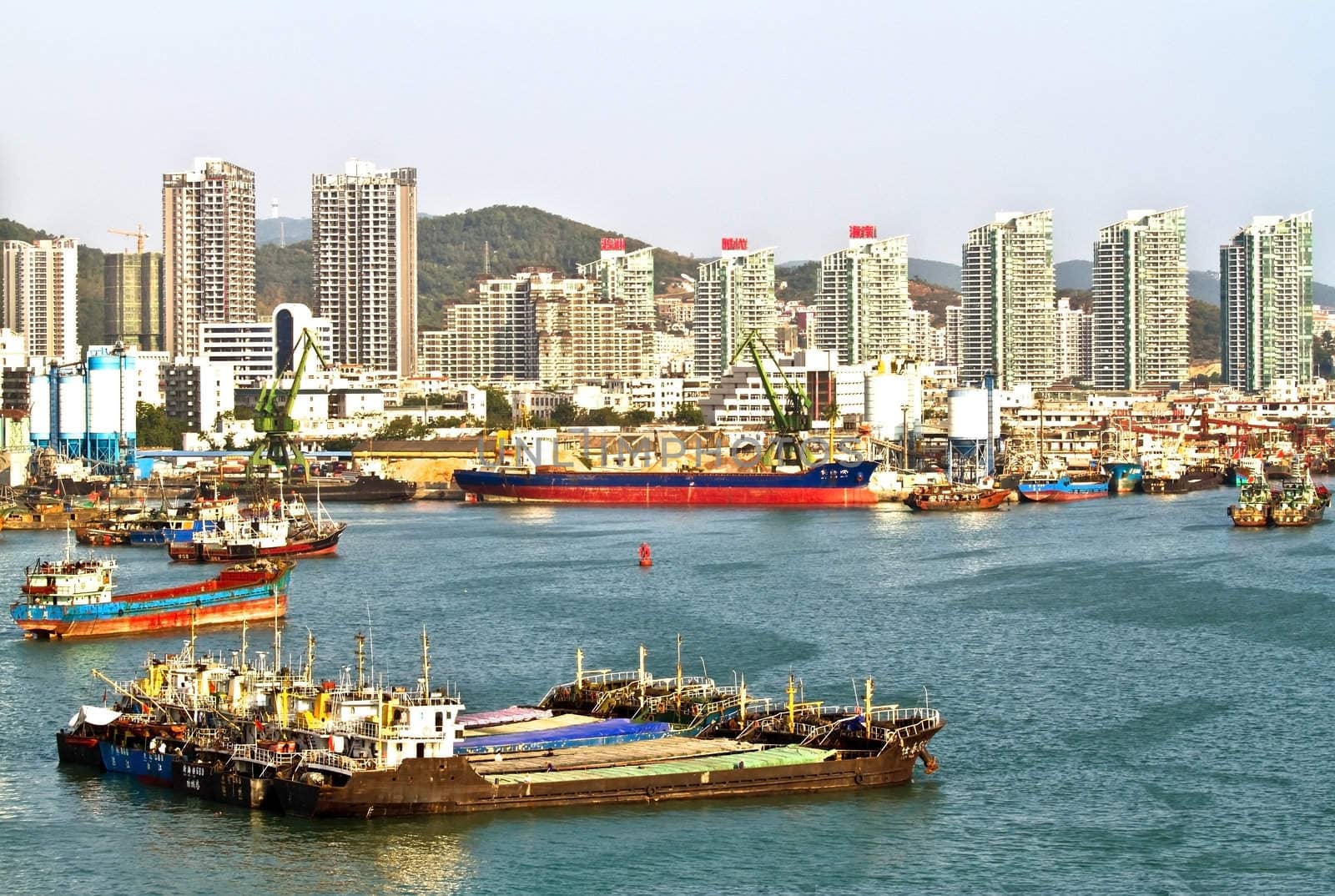 A whole view of the Phoenix Island Harbor of Sanya city, China