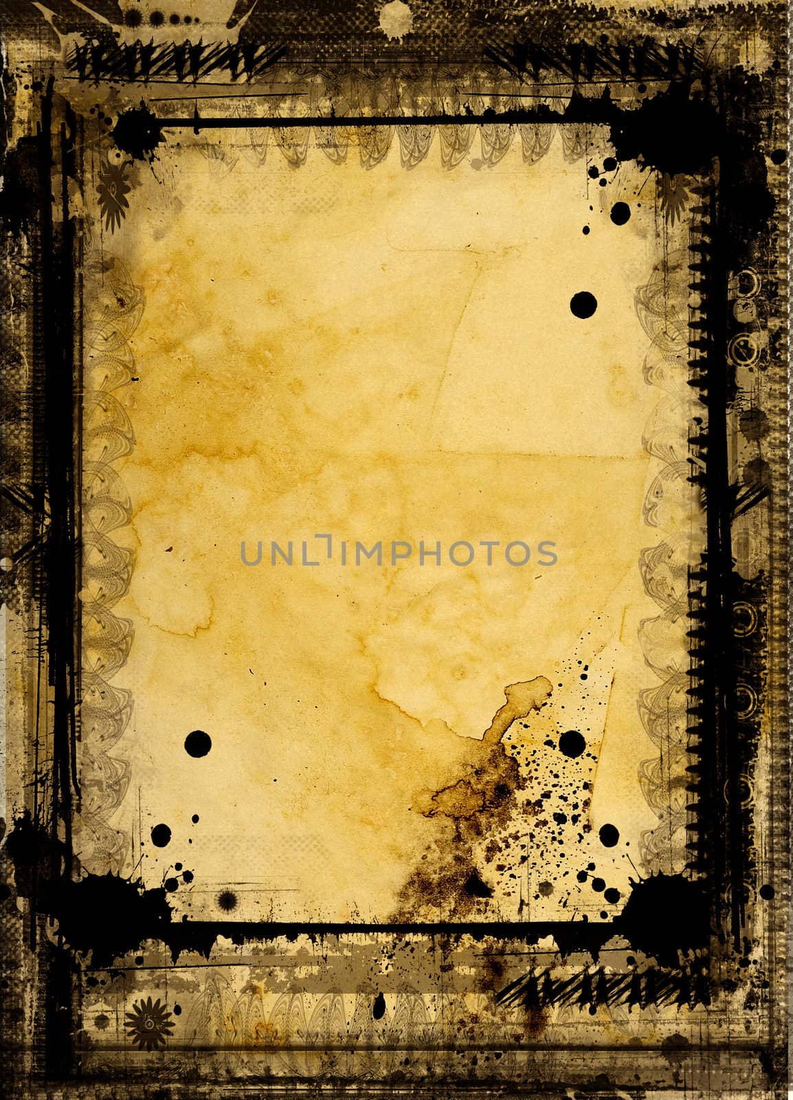 Computer designed grunge border and aged textured background