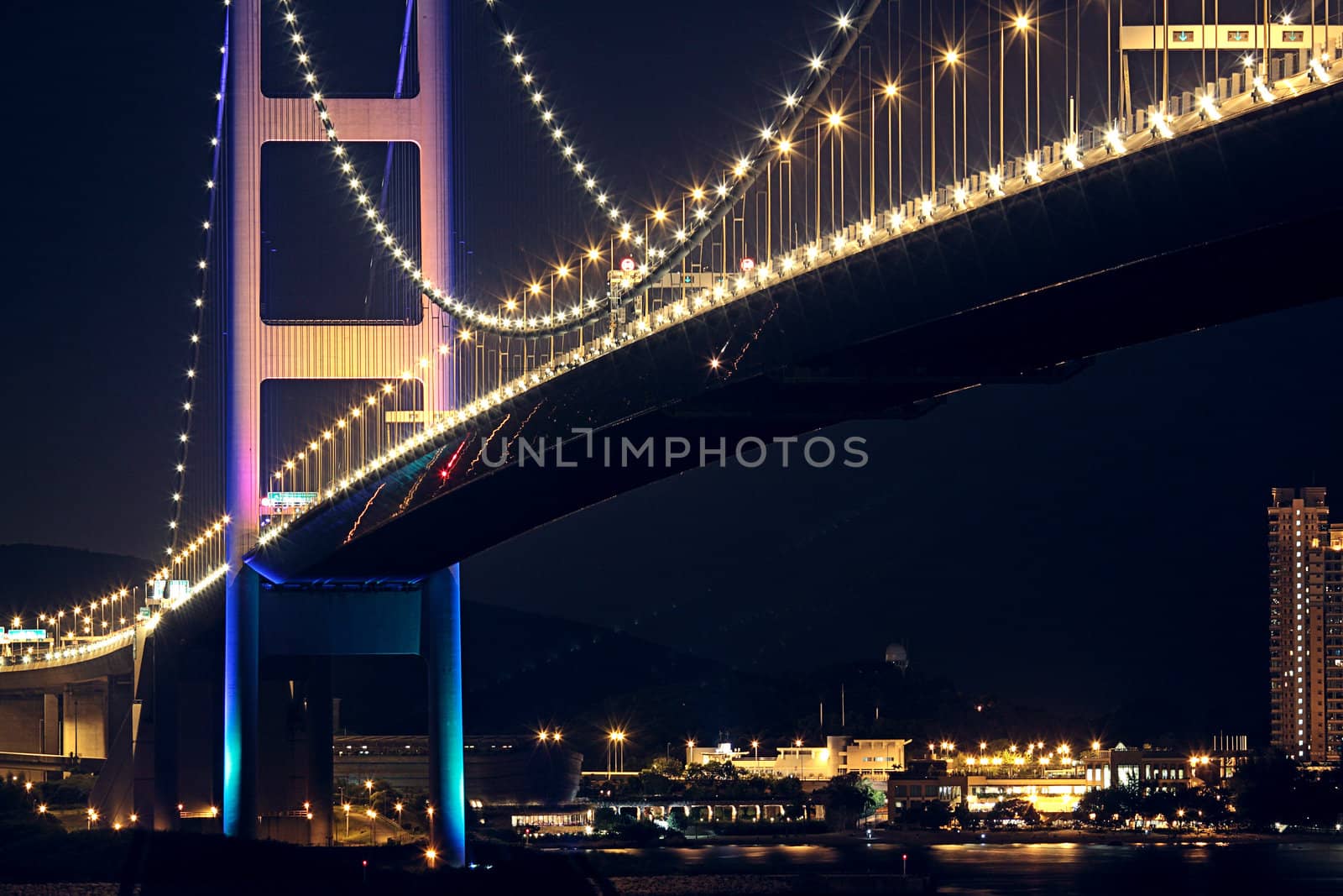Tsing Ma Bridge in Hong Kong at night 
