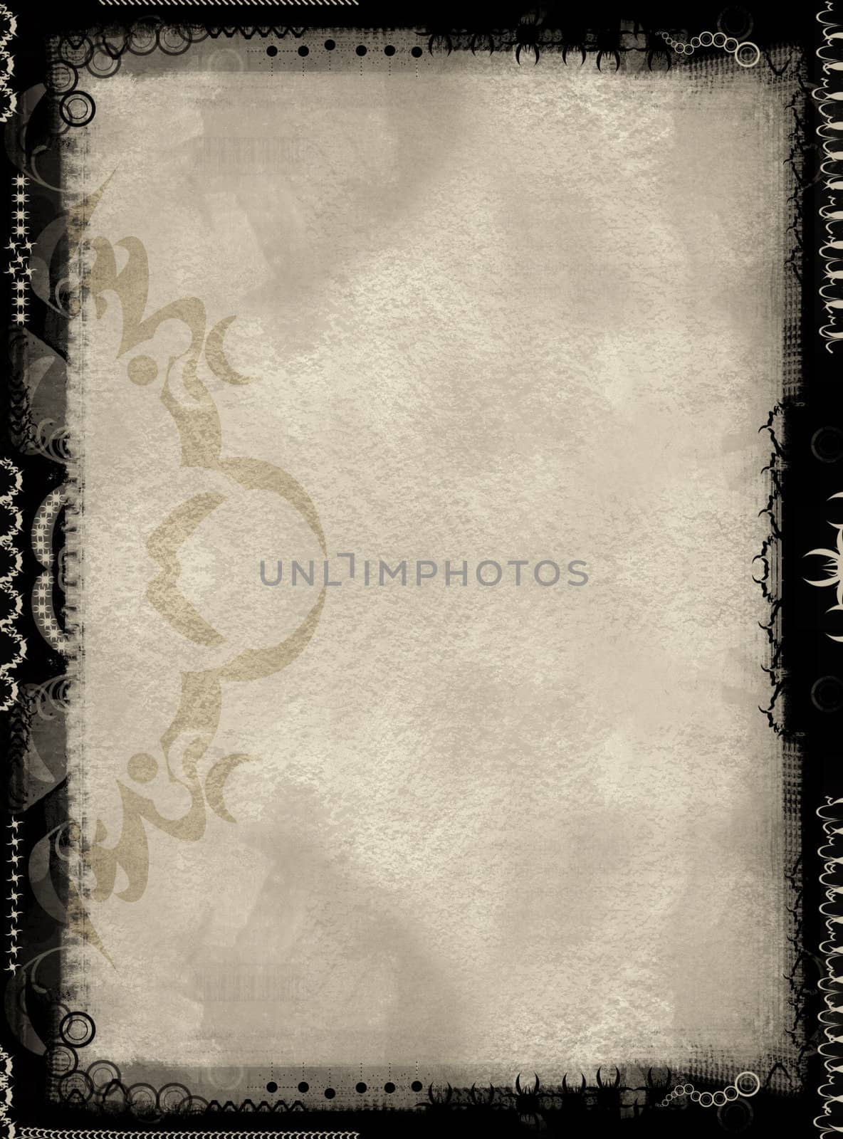 Computer designed grunge border and aged textured paper background