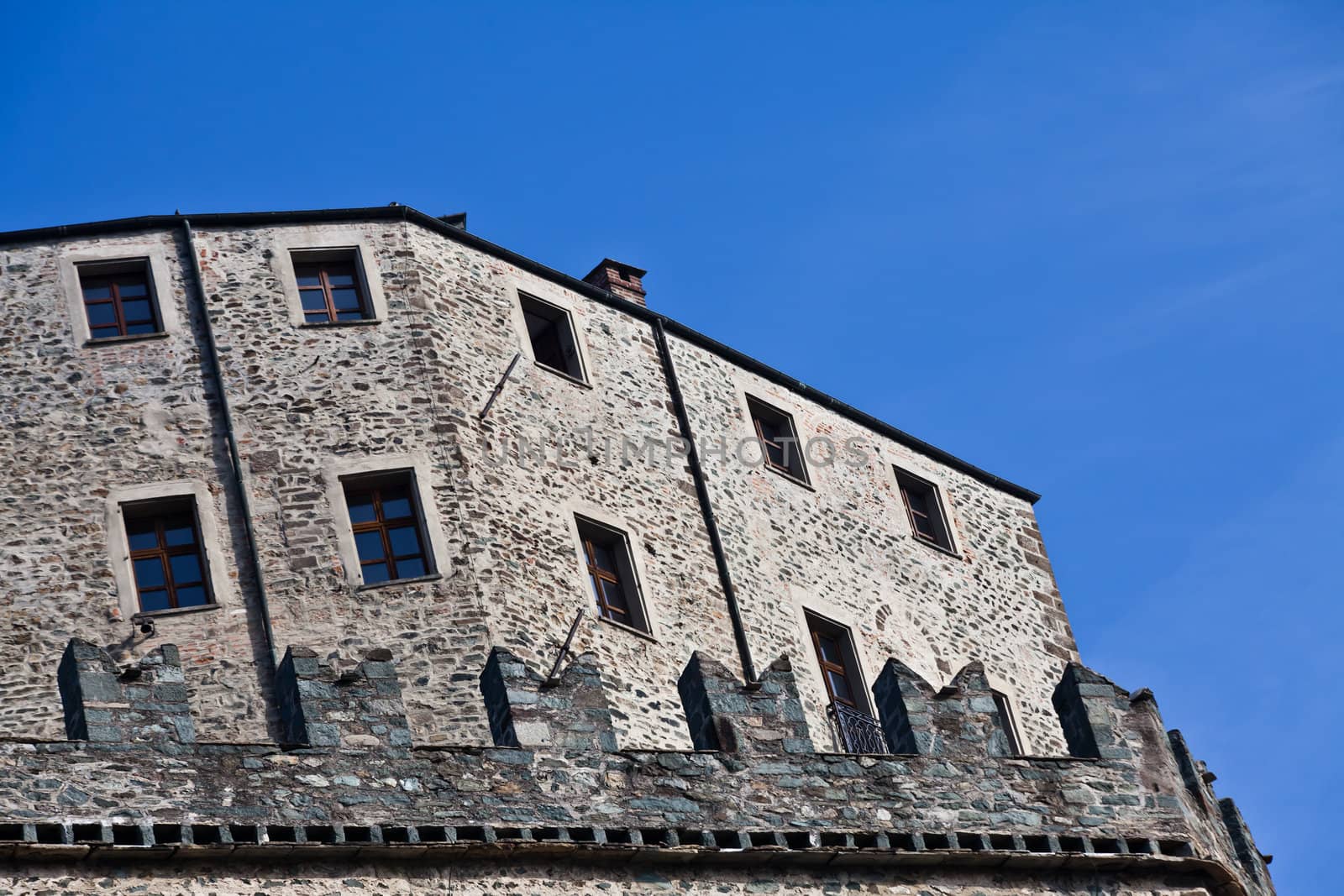 Abbey of 11st century, Piedmont region, Italy. The church, whose construction lasted for many years, is characterized by the unusual position and architecture.