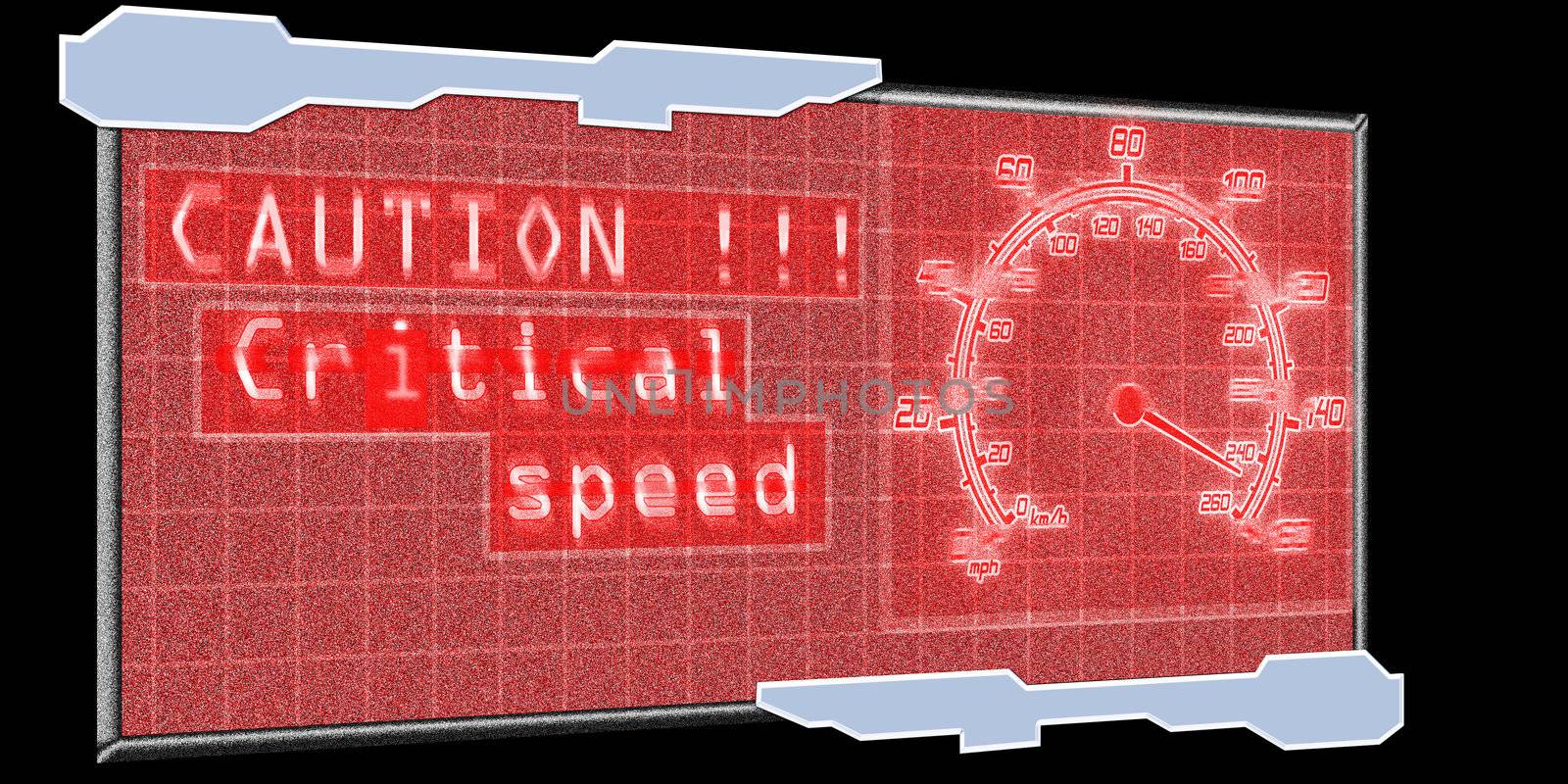 futuristic speed caution screen and speeding car gauge