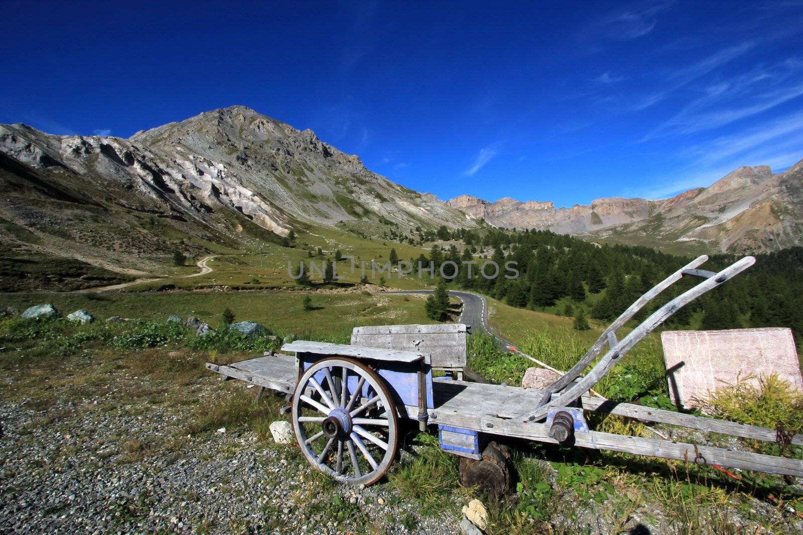 View on the Alps mountains from Izoard pass by summer , France