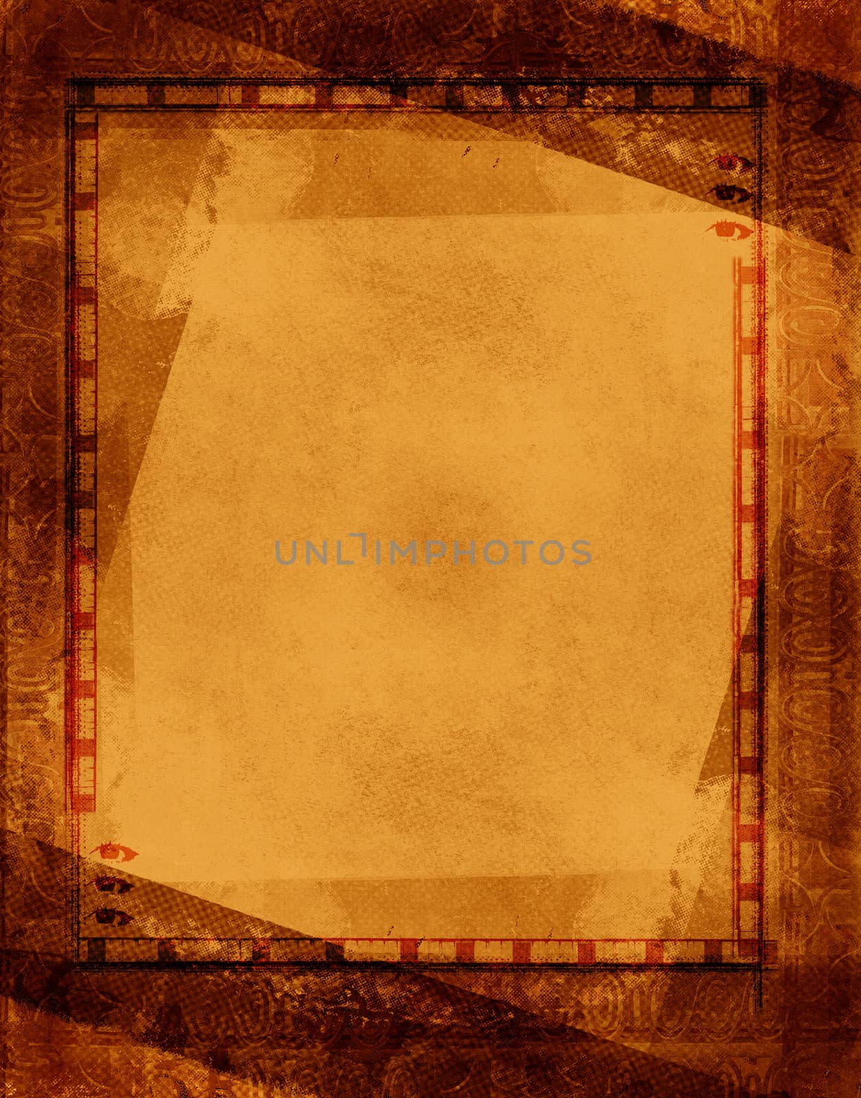 Computer designed highly detailed grunge border and aged textured paper background with space for your text or image