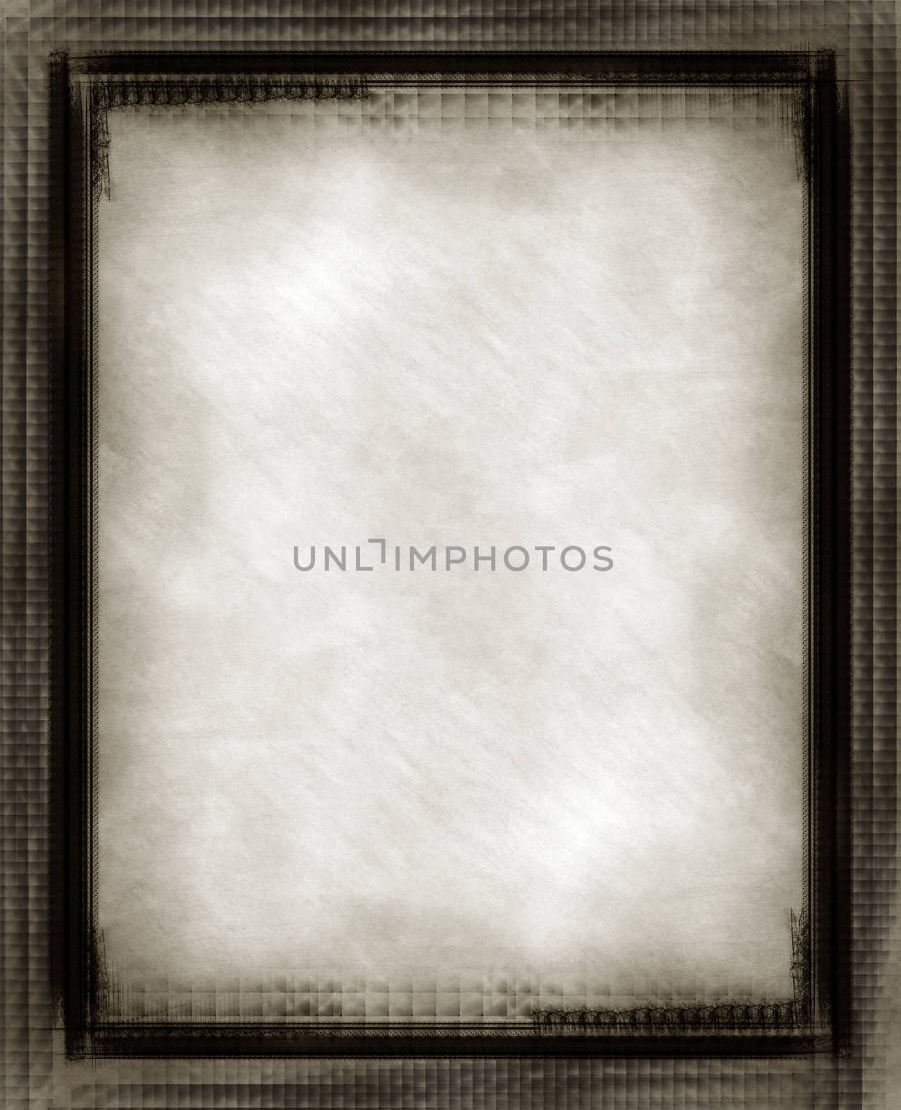 Computer designed highly detailed grunge border and aged textured paper background with space for your text or image