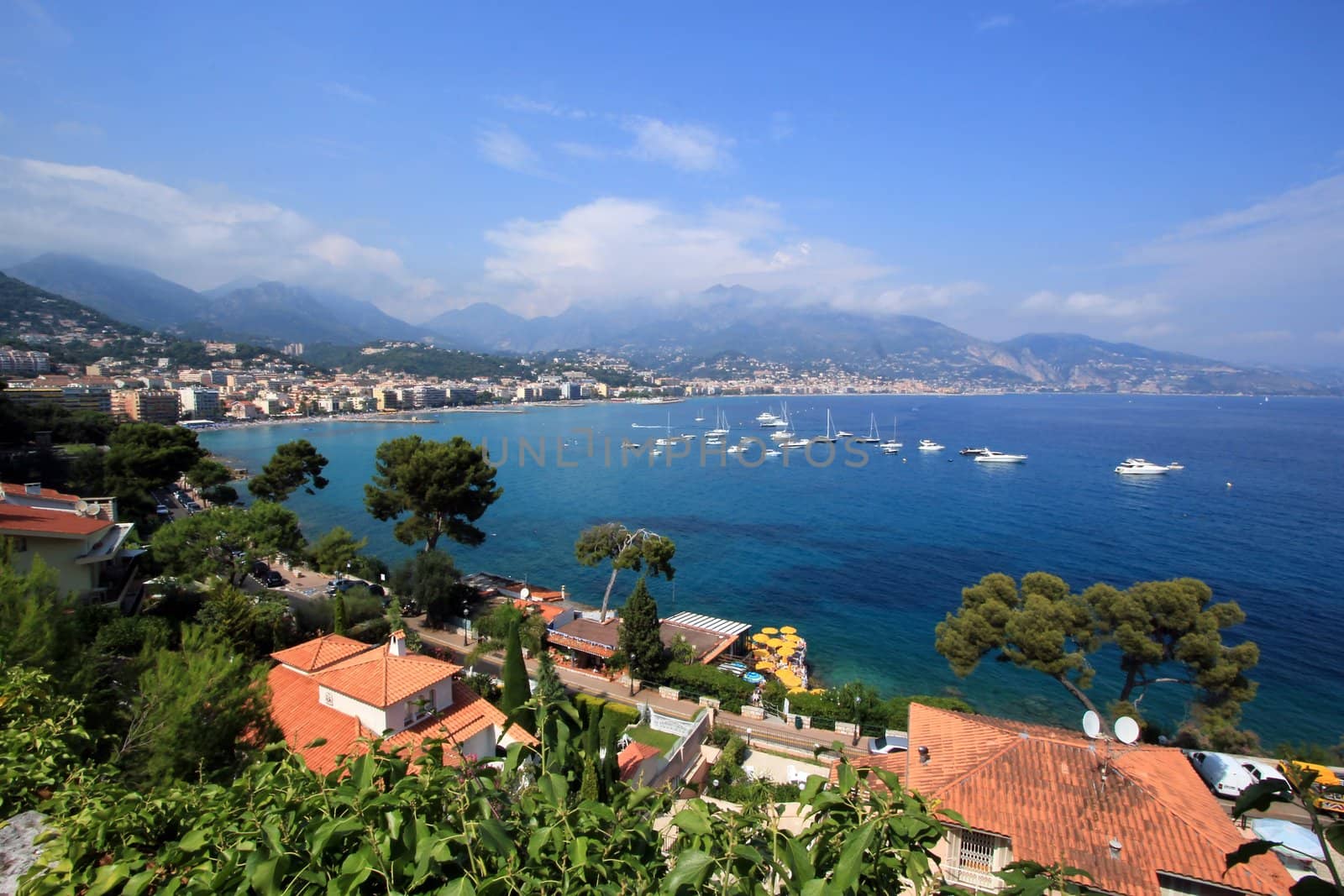 View of coastline of Menton city by summer, France