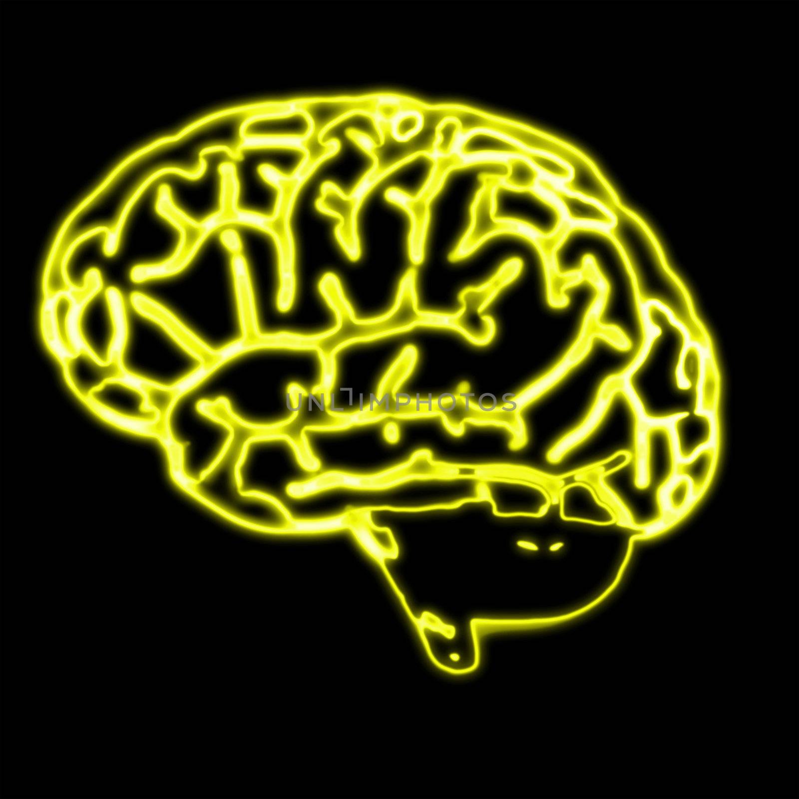 illustration of the abstract yellow brain on black