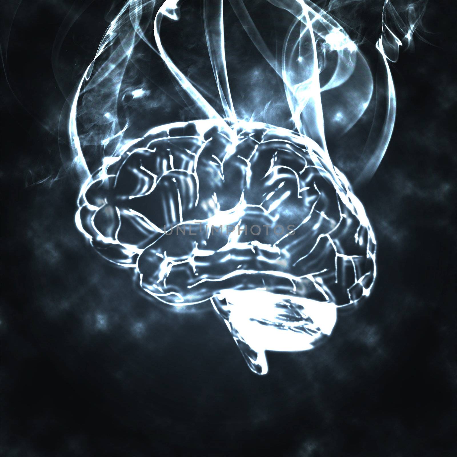 illustration of the burning humas brain in smoke